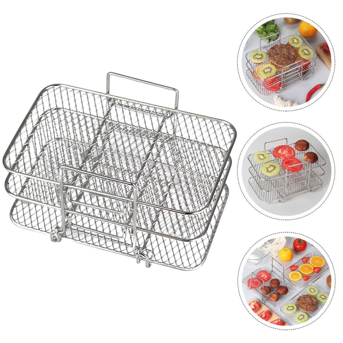 Alipis Rejilla para Freidora de Aire de 3 Niveles Apilables Acero Inoxidable 304 Resistente Accesorio para Horno Eléctrico y Barbacoa Desmontable y Compatible para Cocinar y