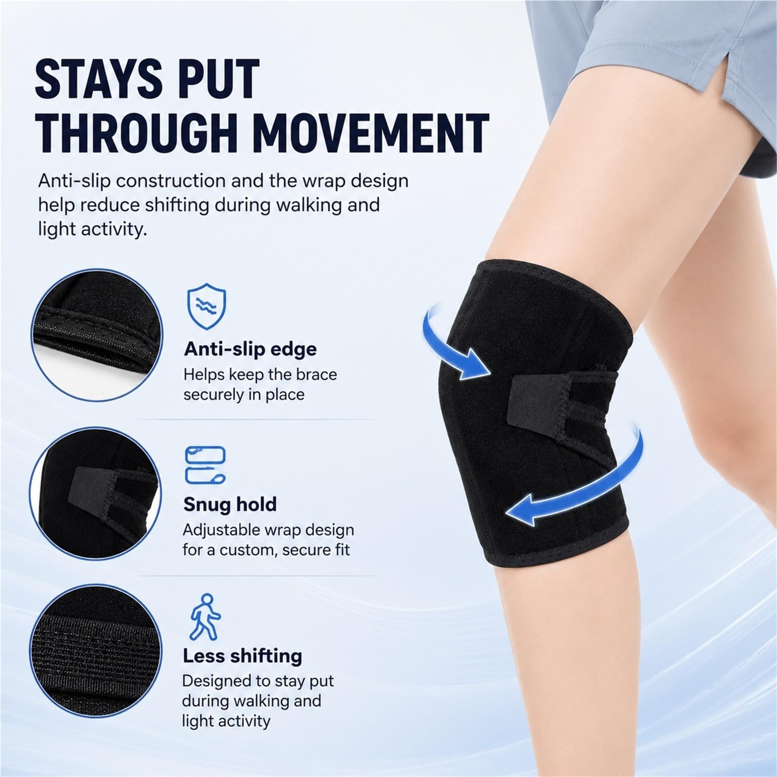 Rodillera Universal Estabilizadora para Alivio de Dolor de Rótula y Osteoartritis Soporte Ajustable para Esguinces Leves con Correas de Compresión Talla Única