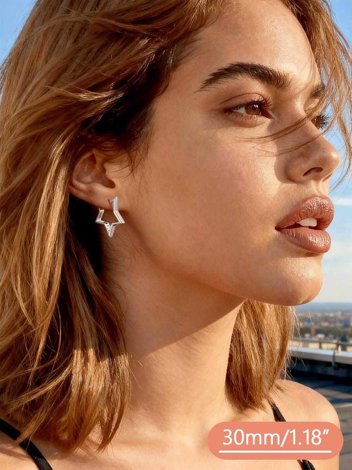 FaithHeart Star Hoop Earrings for Women Hypoallergenic, Silver/Black/14K Gold Plated Hoop Earrings for Women Hypoallergenic Lightweight Star Earring Fashion Cute Jewelry, 20/30/40/50/60mm - Image 2