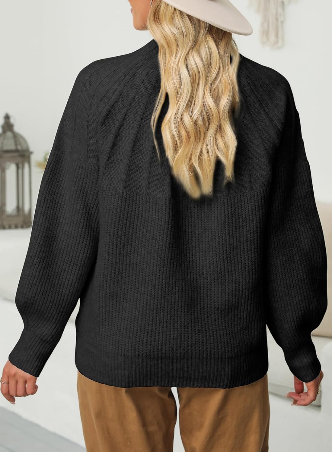 Dokotoo Womens Sweaters Fall Outfits 2025 Winter Clothing Turtleneck Oversized Sweater Long Sleeve Cable Knit Chunky Pullover Mock Neck Tops Casual Cozy Jumpers Plus Size Black Sweaters for Women M - Image 2