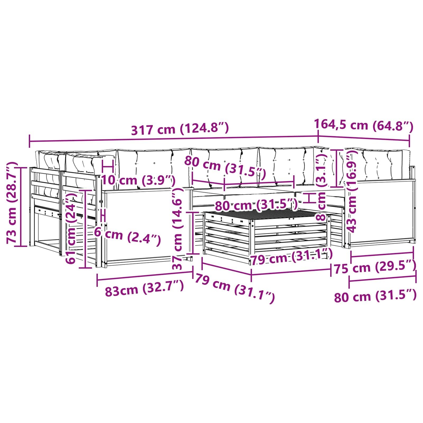 Outdoor Möbelset aus massivem Akazienholz, wetterbeständig, modulares Design für Garten, Terrasse und Balkon 3383080