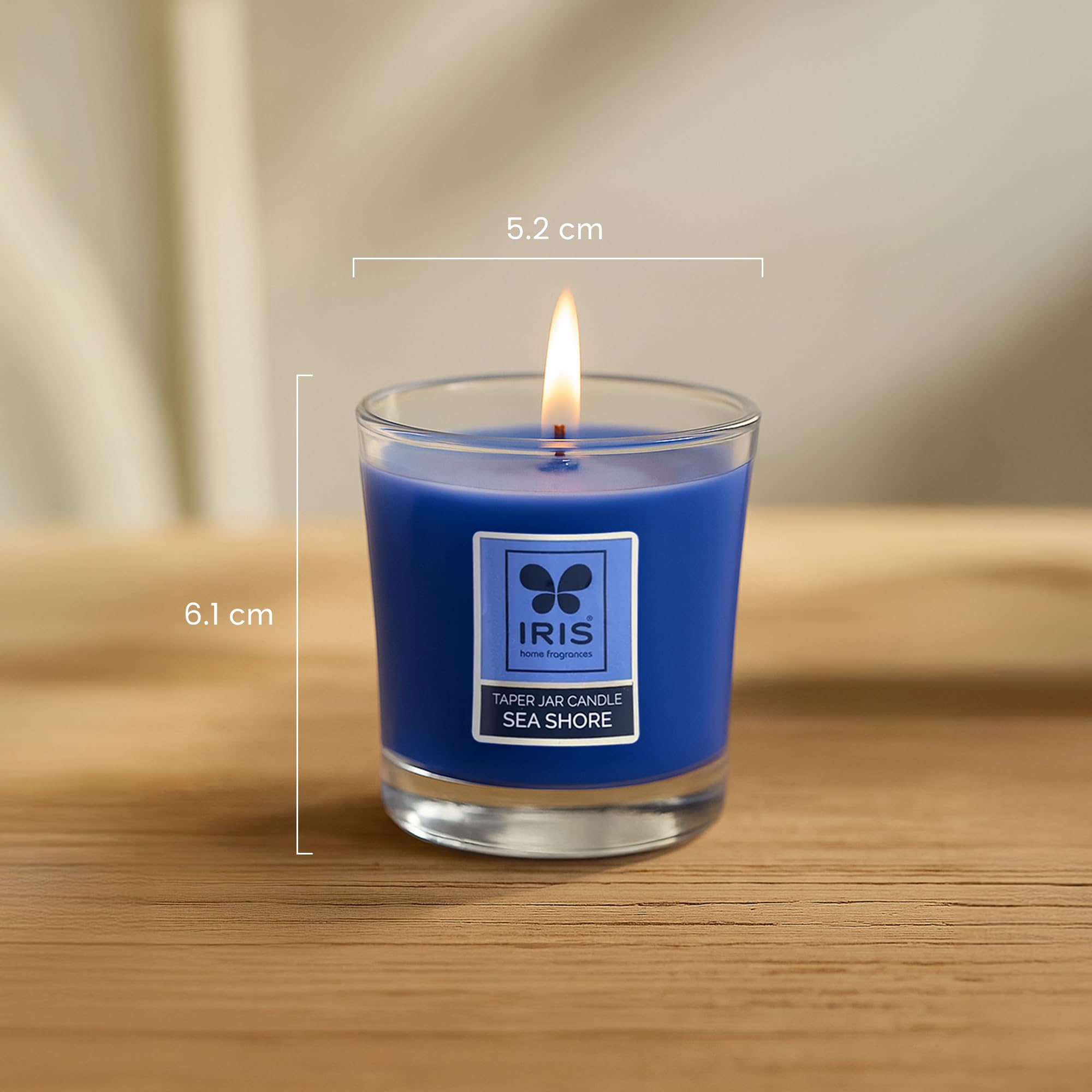 IRIS Taper JarCandle, Sea Shore, AquaticFragrance, Elegant and Mesmerizing Home Fragrance Solutions, Fragrances for Fine Living,Unit of 1 Colored and Scented Taper Jar Candle with Lid 2