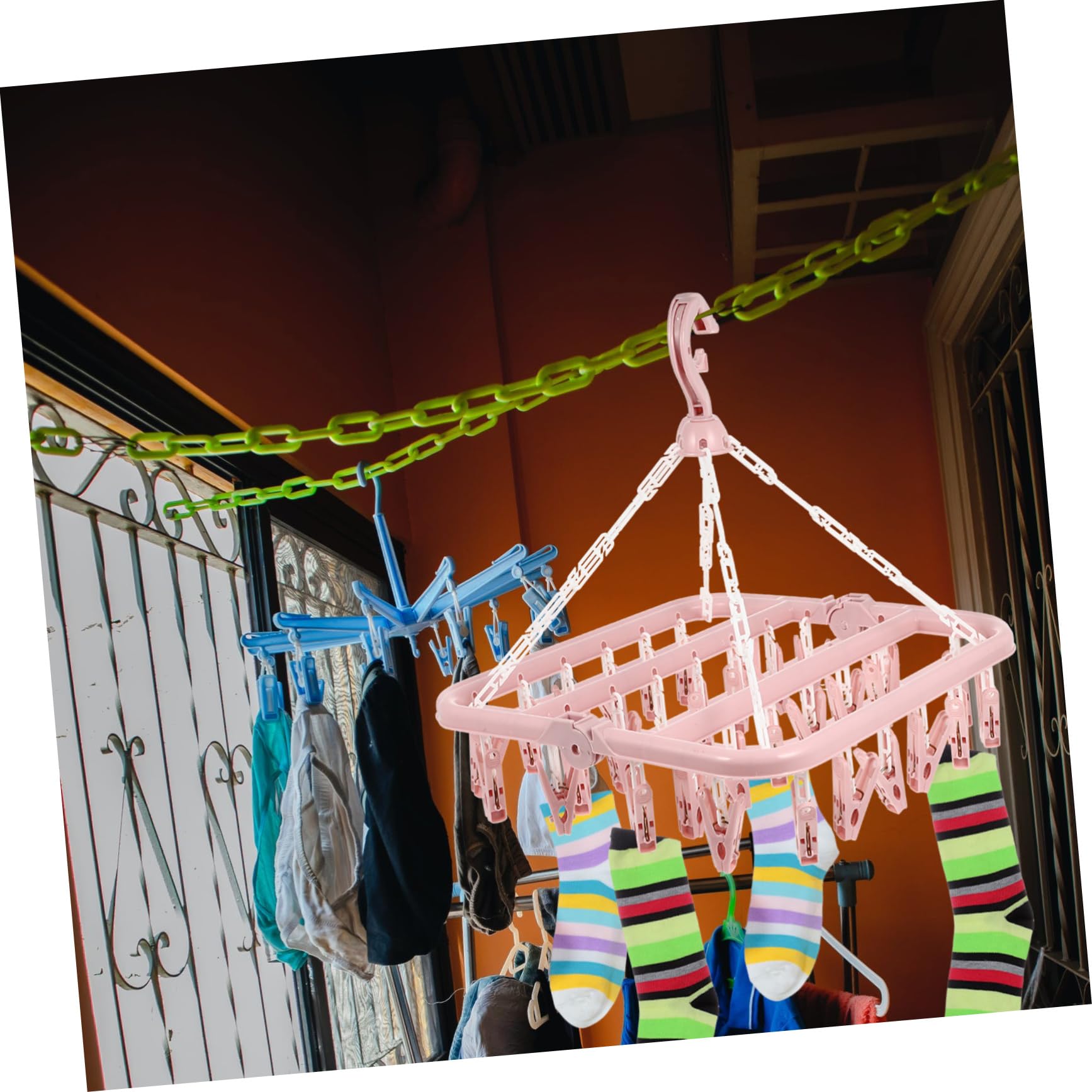 Levemolo Children's Underwear Drying Rack Foldable Clip Clothes Rack Hangers Foldable Clothes Drying Rack Clothes Hangers Sock Drying Rack Sock Hanger Clips Folding Hanger Clip and Red