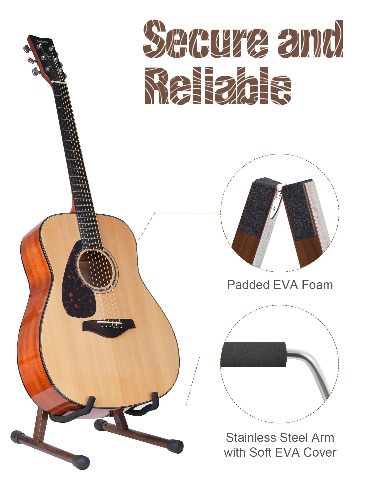 soporte guitarra, soporte guitarra suelo, soporte para guitarra, soporte para guitarra acústica con espuma acolchada, soporte de madera de nogal negro para guitarra acústica y eléctrica