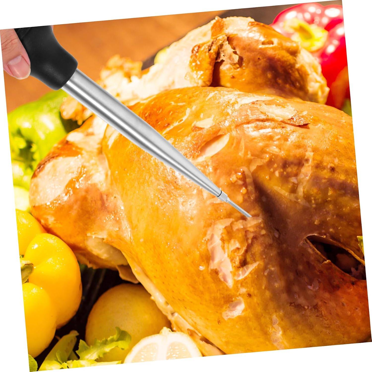 Stainless Steel Turkey Baster with Dual and Cleaning Brush Meat Tool for Marinade Flavoring Bbq Kitchen Gadget for Roast Chicken Turkey Pork Beef and Fish