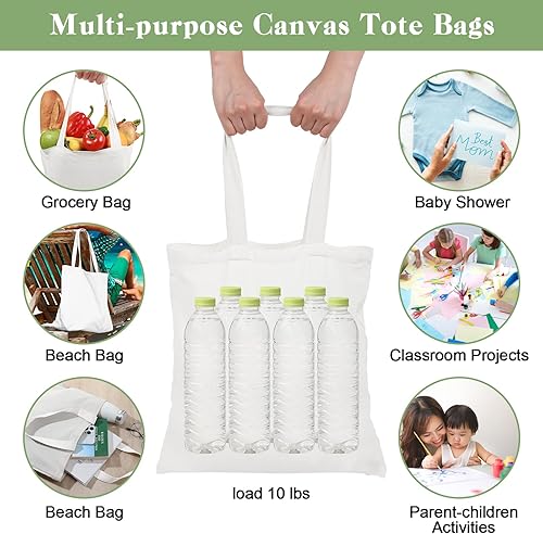 Miniatura 6 de Roowest 120 bolsas de algodón a granel de 15 x 16 pulgadas, bolsas de tela en blanco reutilizables con asa larga para mujeres y hombres, bricolaje