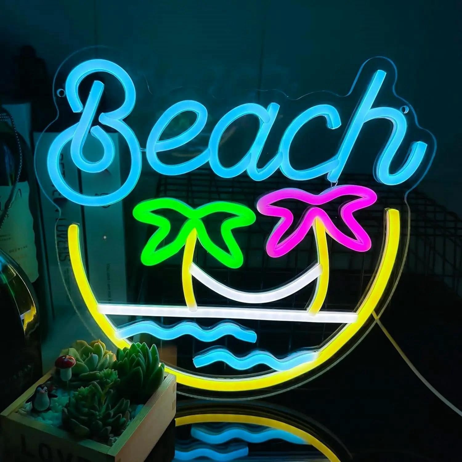 LEMST Signs Lamp Summer Beach Neon Signs Sunrise Sunset Ocean Cool Lights for Bar Beer Club Wedding Man Cave Party 33cmх30cm
