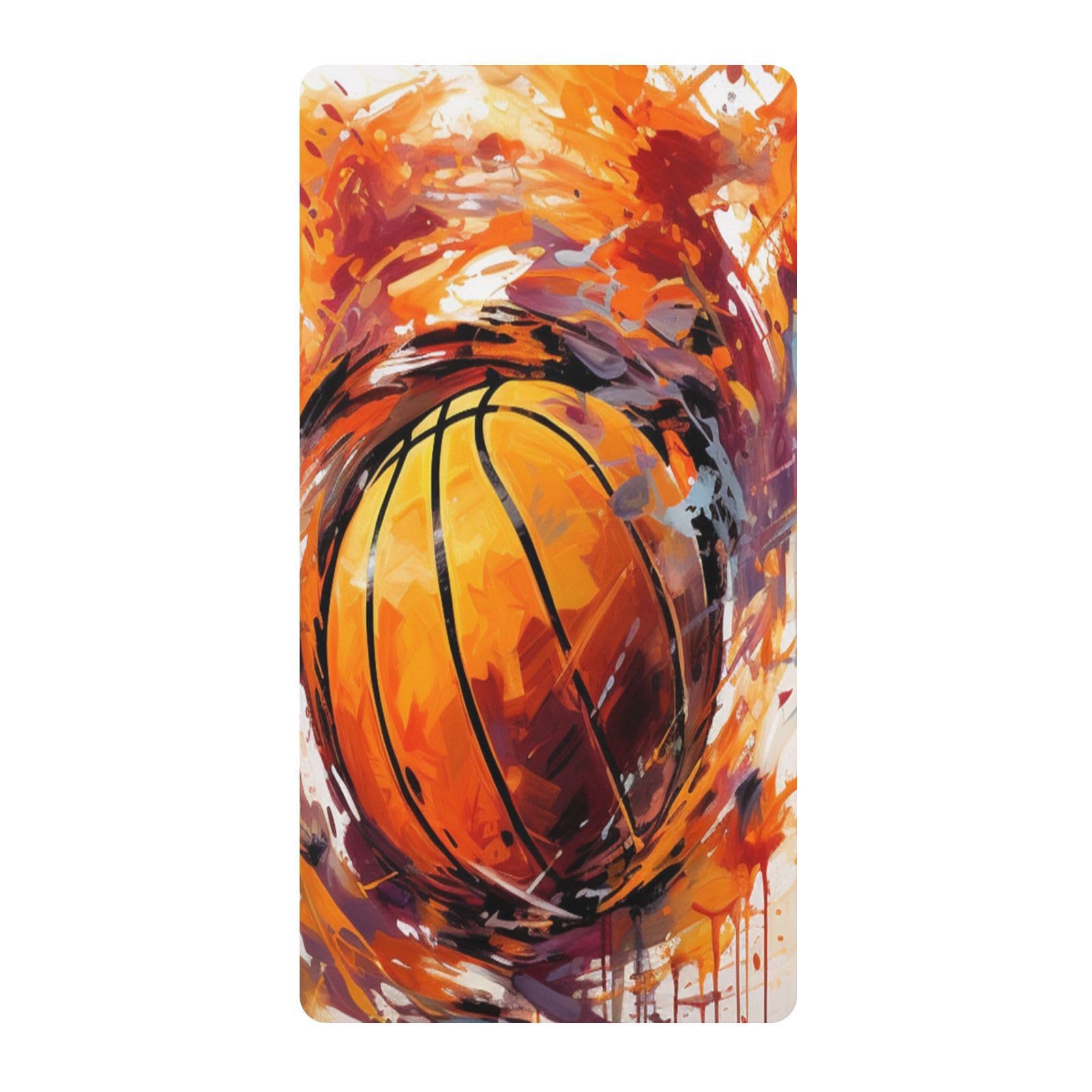 Basketball Brown Watercolor Art Toddler Crib Sheet Soft Cotton Baby Play Sheets Fitted for Mattress Playard