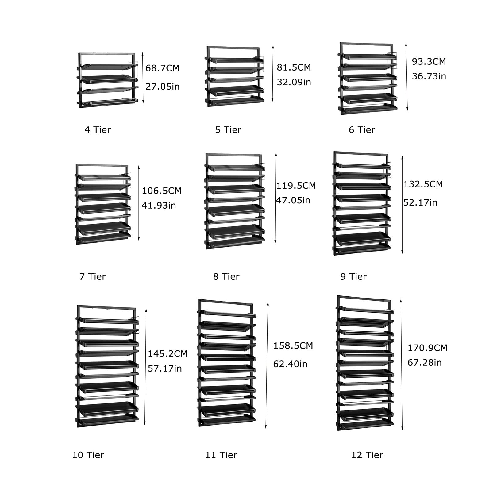 Étagère à chaussures – 4 niveaux de rangement empilable en métal pour placard et chambre à coucher, étagère verticale peu encombrante avec design extractible