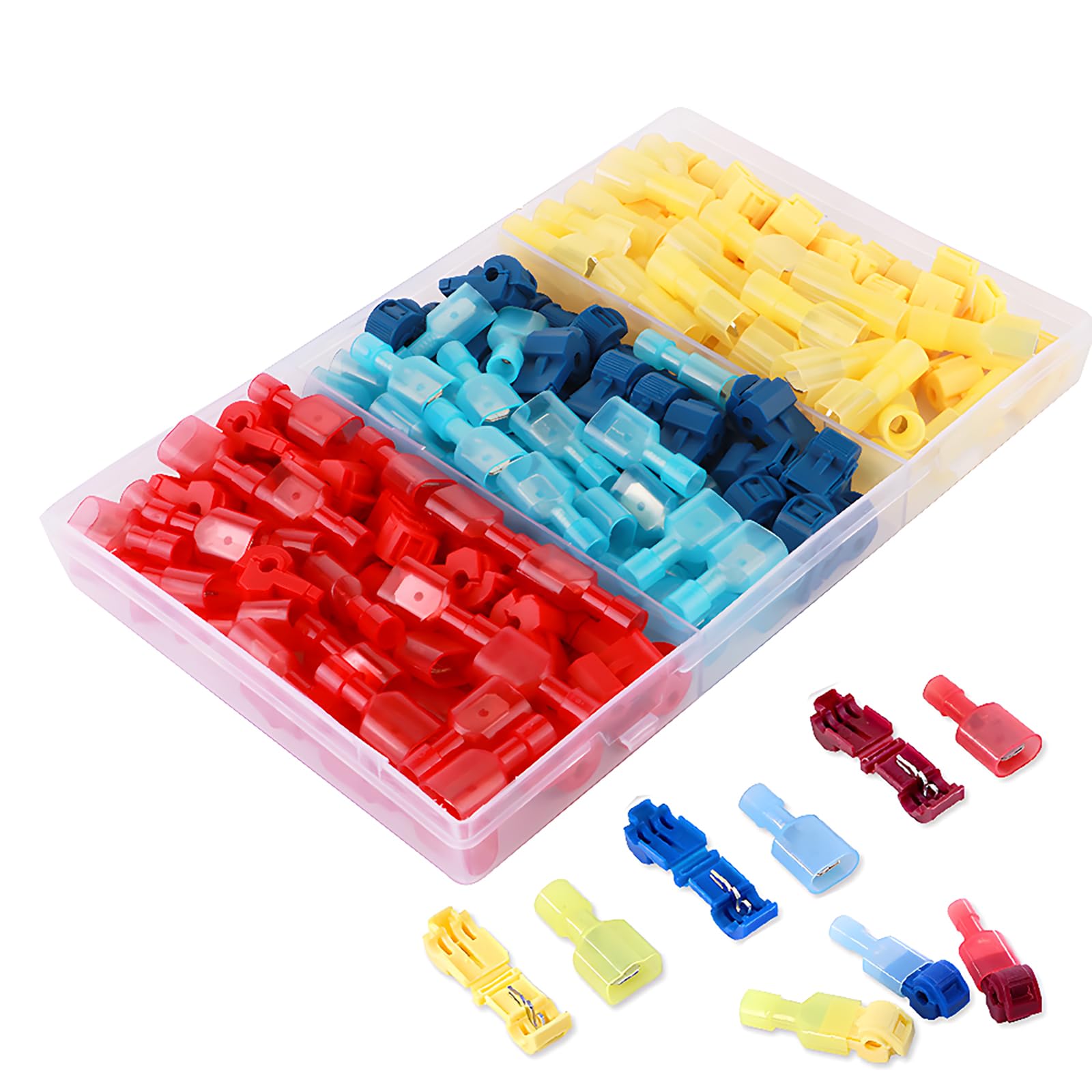 CESFONJER T Tap Electrical Connectors | Solderless Connectors Assortment Kit | Quick Splice Electrical Wire Terminals | Yellow 25 Pairs, Blue 30 Pairs, Red 30 Pairs