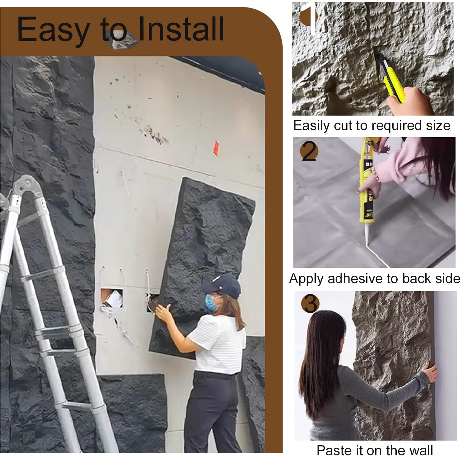 Pannelli da parete 3D in PU, pannelli decorativi per interni, pannelli da parete testurizzati per la decorazione di casa e ufficio, facili da installare e durevoli