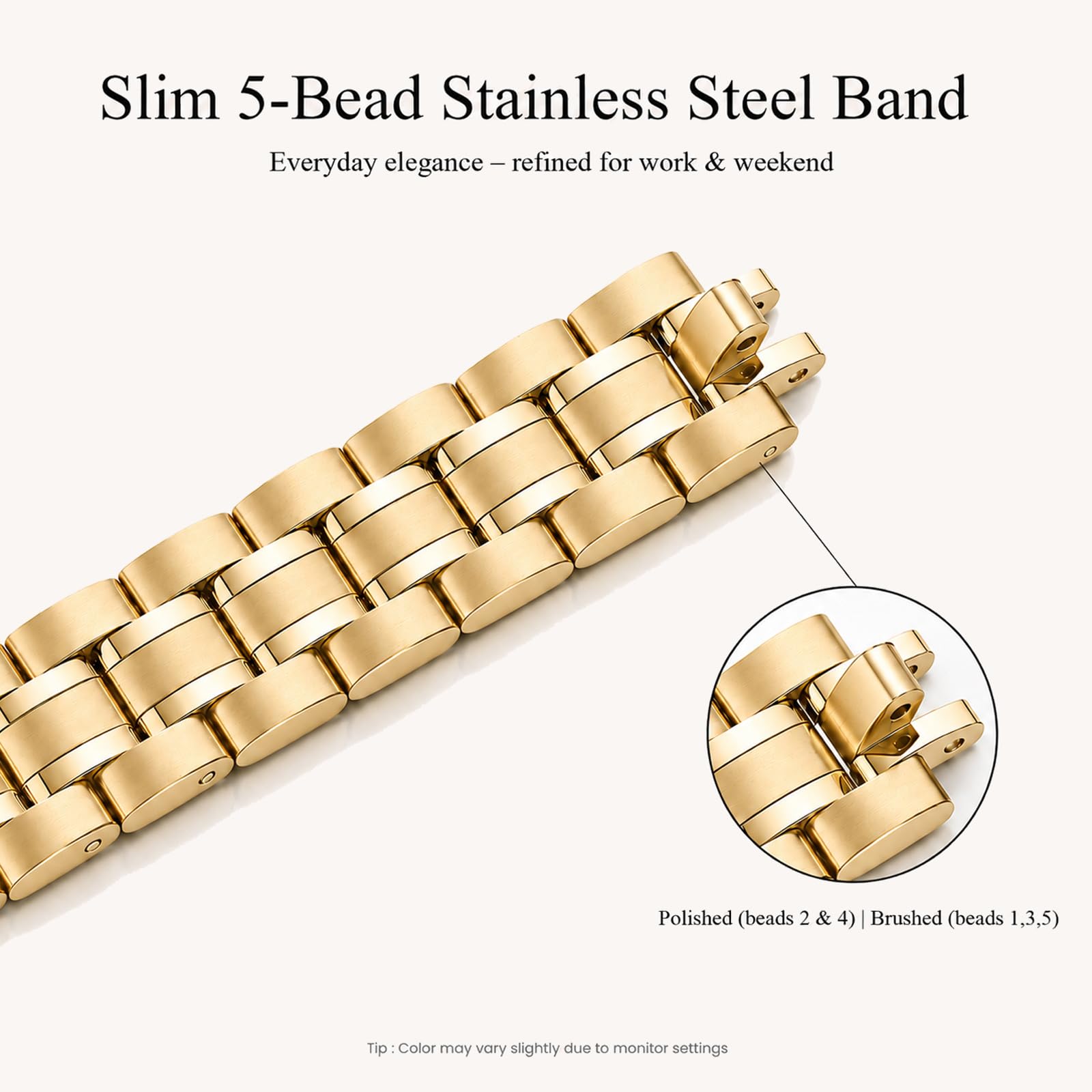 Photo 1 of STIROLL Thin Replacement Band Compatible for Apple Watch 49mm 46mm 45mm 44mm 42mm(Series 3 2 1), Stainless Steel Metal Wristband Women Men for iWatch Ultra SE Series 11 10 9 8 7 6 5 4, Gold (no case)