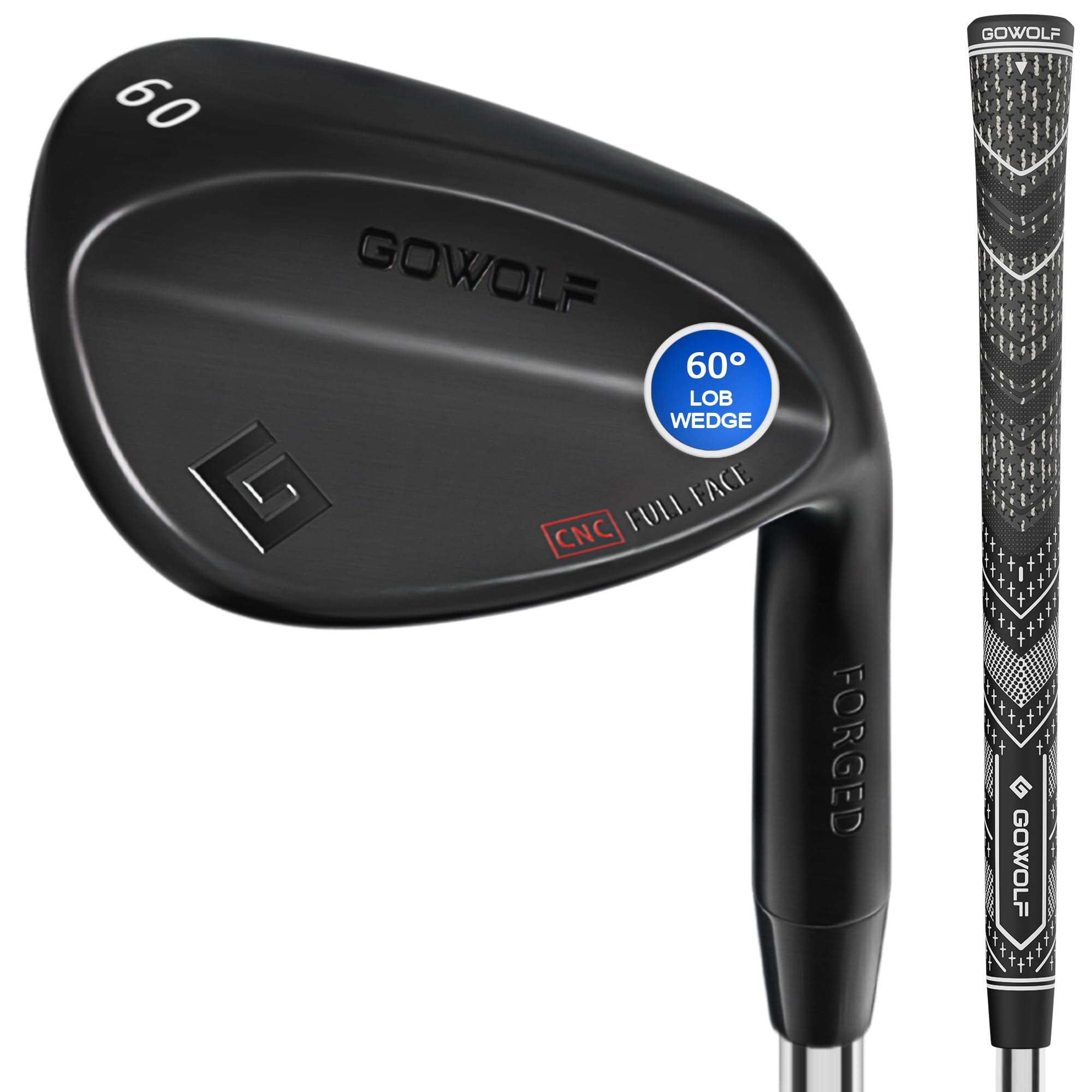 Gowolf 60 Degree Wedge Right Hand - Forged Golf Wedges Full Face for Men, Premium Gap Wedges Sand Wedge Lob Wedge Golf Club for Men, Great Golf Gifts - CNC Milled Face for More Spin (Black 60 Degree)