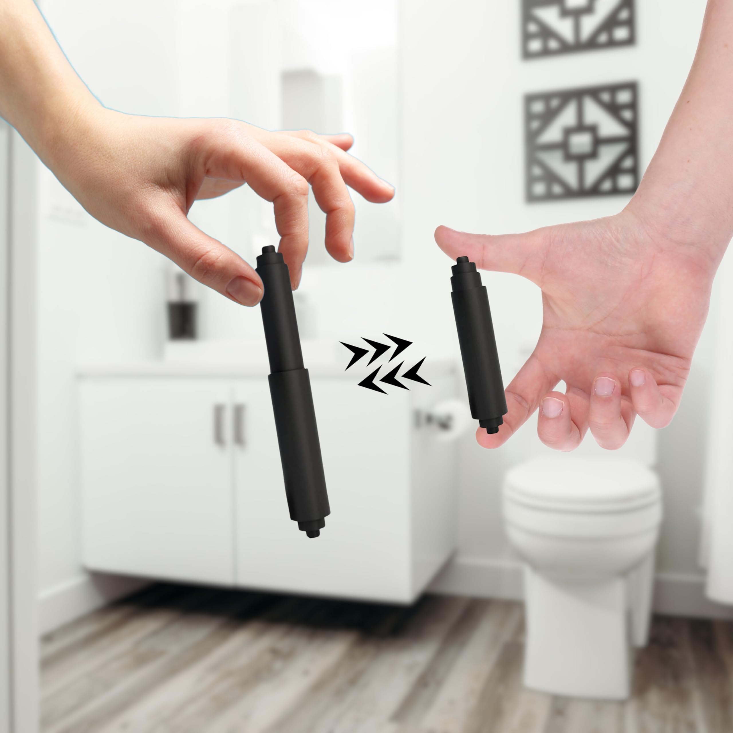 Soporte para rodillos de papel higiénico (7 pulgadas), color negro, varilla de repuesto de plástico (cargada con resorte), extensor de rollo para rollos de papel de baño extra grandes 5