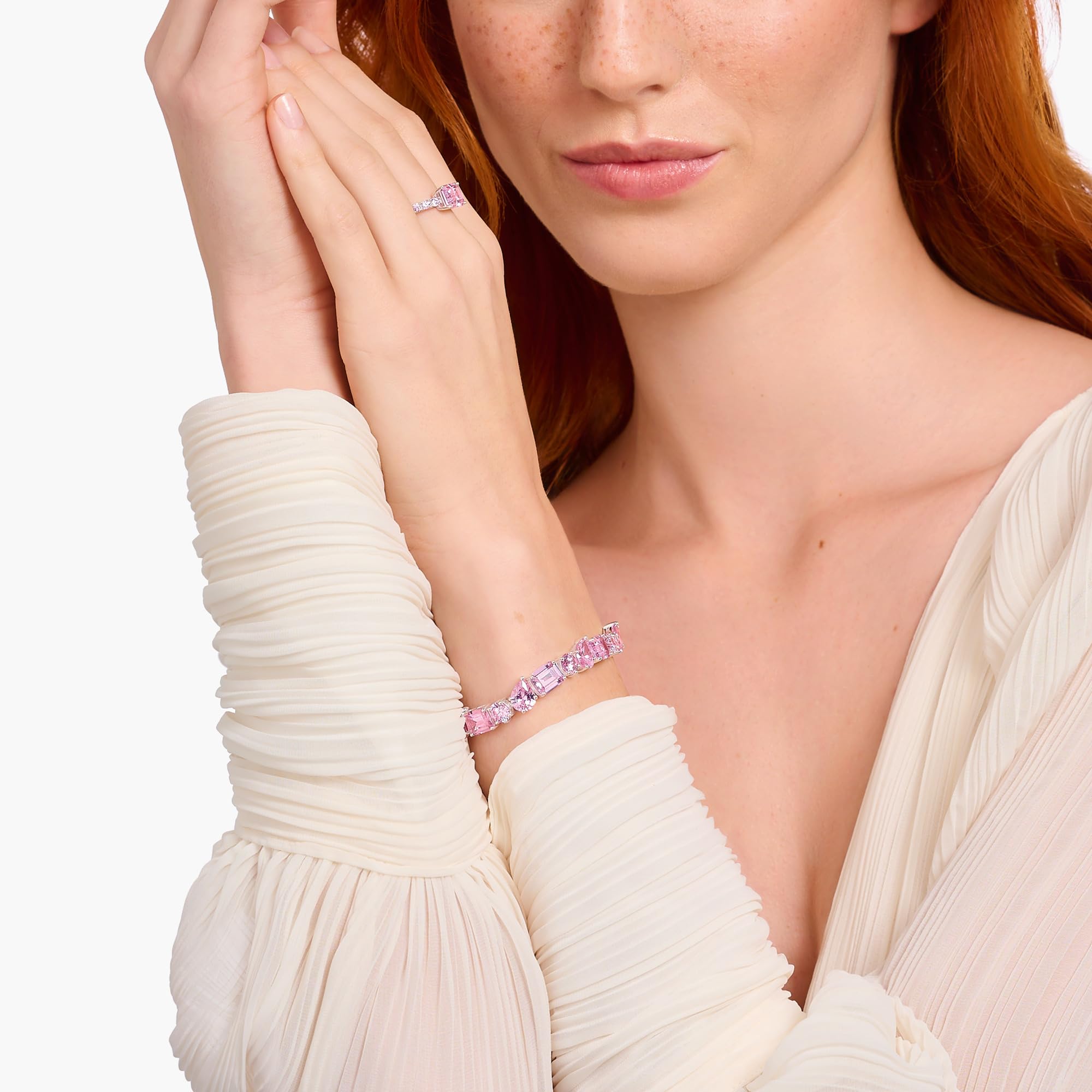 THOMAS SABO Tennisarmband mit 20 pinkfarbenen Steinen Silber 925 Sterlingsilber