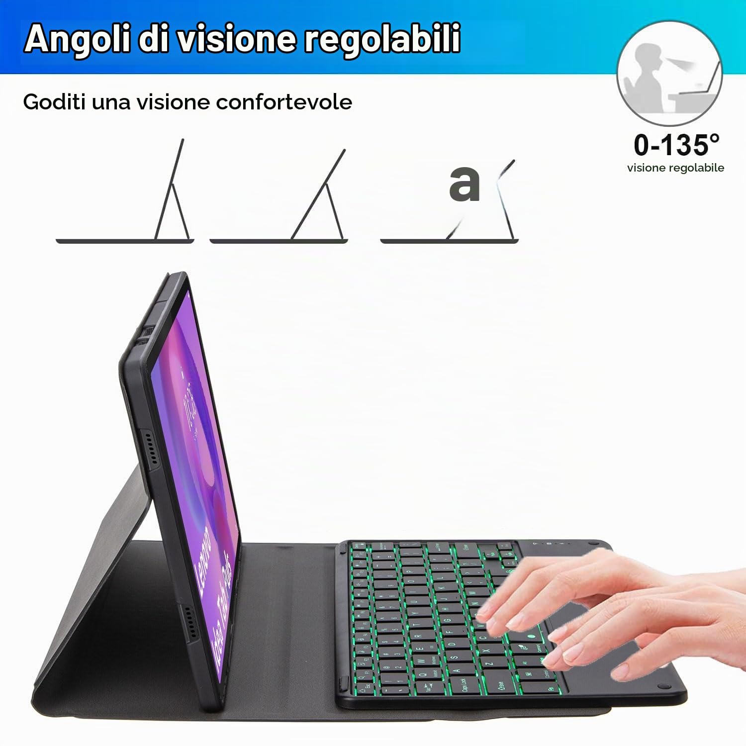Custodia con Tastiera per Lenovo Idea Tab Plus 12,1 Pollici/Tab K12 2025 (TB361ZU/TB361FU), Tastiera Touchpad Staccabile Retroilluminata 7 Colori, Cover Ultrasottile con Mouse,Nero