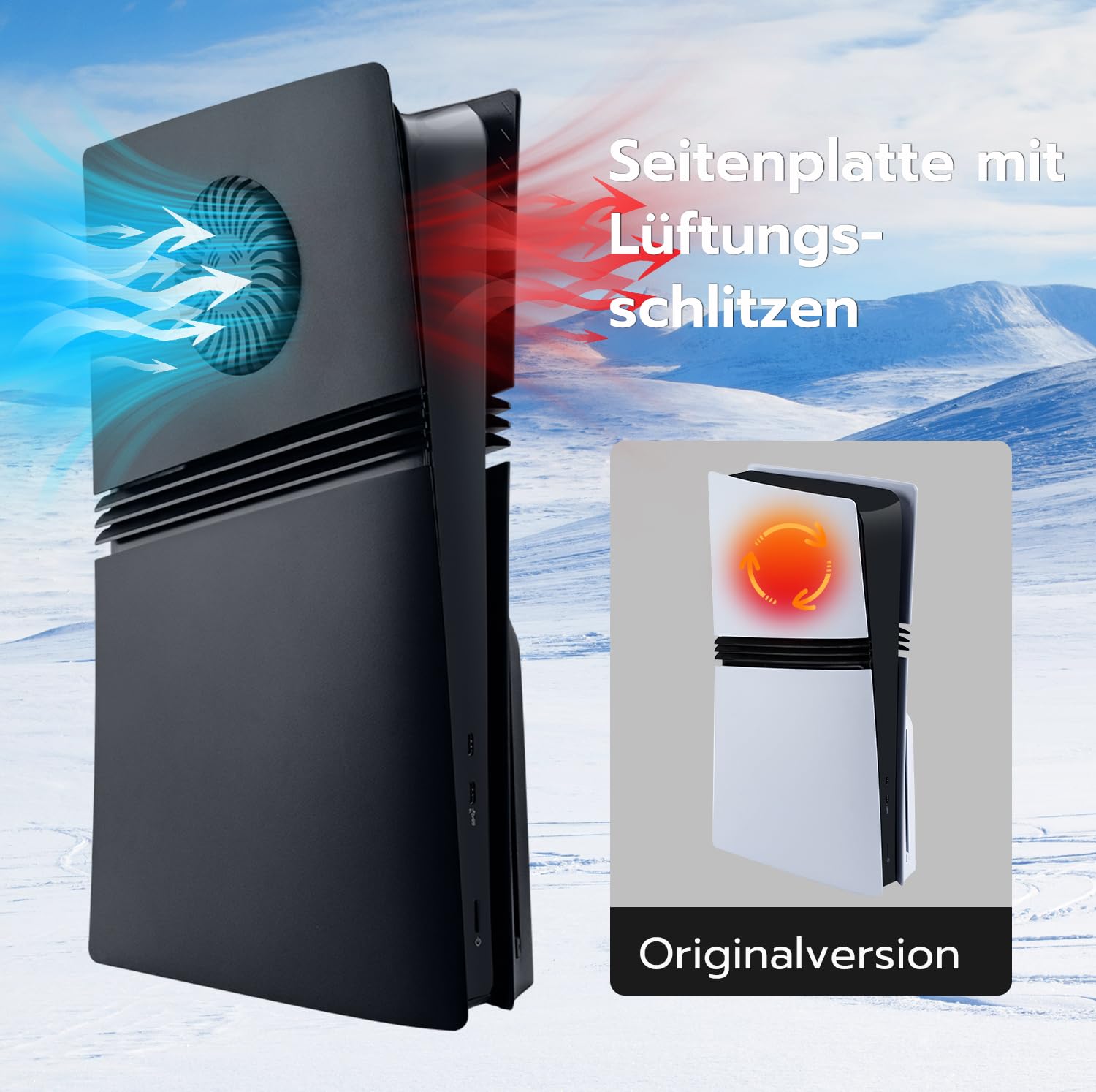 Mcbazel PS5 Pro Frontplatte, Gehäuseschutz Ersatz-Seitenteil Fassadenabdeckung mit Entlüftungsöffnung für Kühlluftschlitz für PlayStation 5 Pro Disc Konsole - Schwarz(Nicht für PS5)