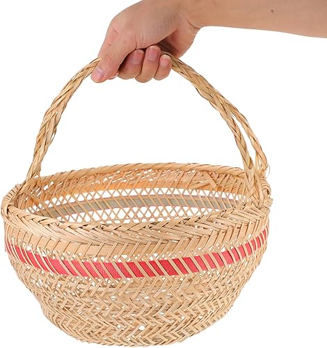 Miniatura 2 de ABOOFAN Cesta portátil de cosecha de jardín, cesta de almacenamiento de alambre con mango de bambú, cesta de almacenamiento tejida a mano, cesta de