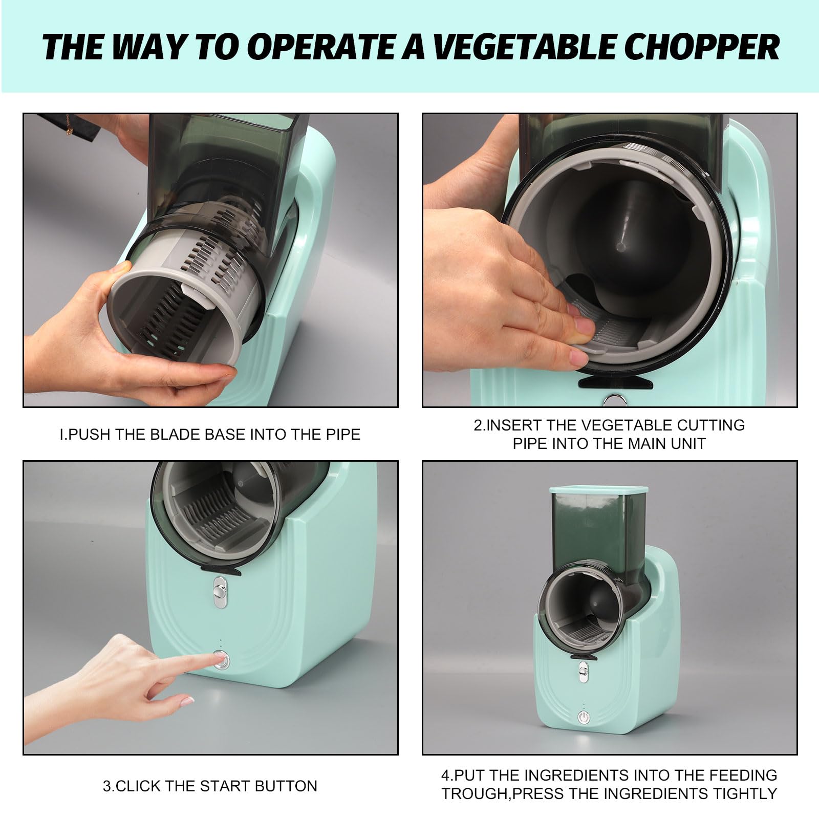 Cortadora de Verduras Eléctrica 3 en 1 de 50W, Mandolina de Cocina en Espiral con 3 Cuchillas Intercambiables, para Cortar, Rallar, Hacer Puré, Espiralizador de Verduras Fácil de Limpiar