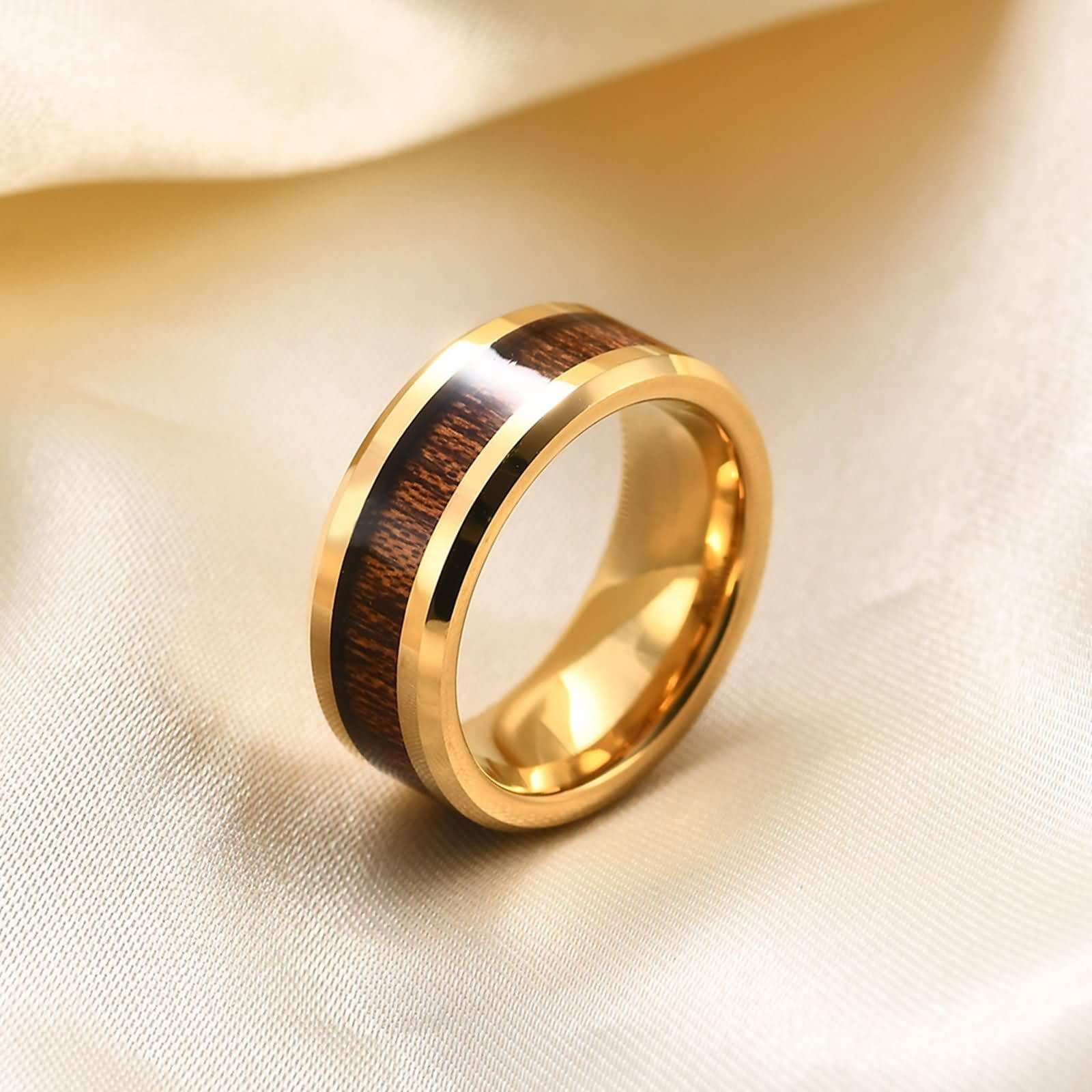 Anillo para Hombre Grabado Personalizado en Tungsteno, Redondo 8MM con Grano de Madera Anillos Boda Hombre Plata
