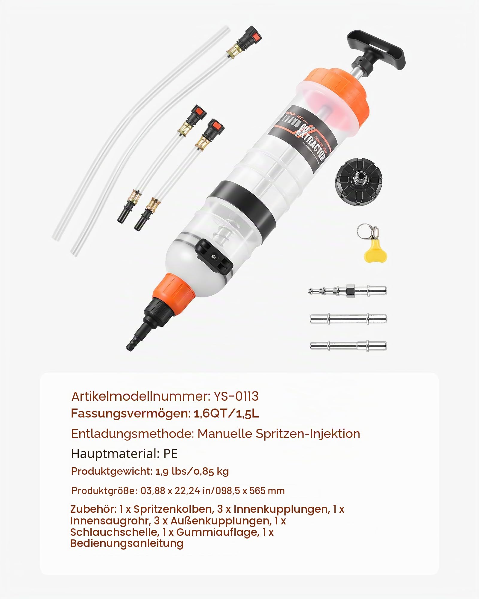 VEVOR Ölabsaugpumpe 1,5 L, Manuelle Ölabsaugspritze, Ölwechselspritze mit Schlauch & Verlängerungsrohren für Ölwechsel, Absaugpumpe für Rasenmäher, Autos, Schiffe, Golfwagen & Motorräder
