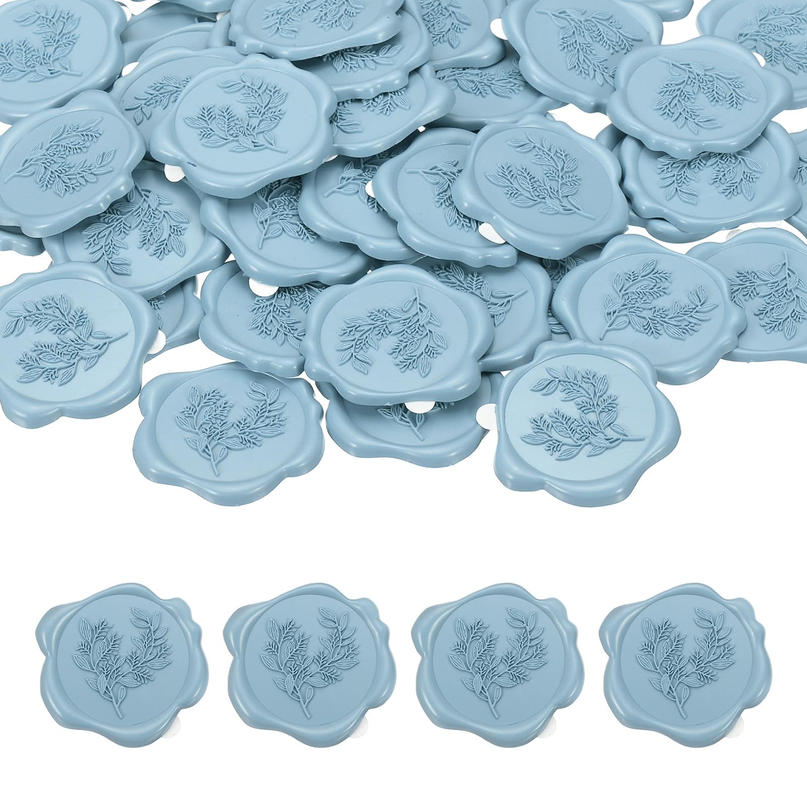 PATIKIL 50Pcs Eucalyptus Leaf Wax Seal Stickers, Plant Embossed Self Adhesive Backed Envelopes Seal Sticker Accessories for Wedding Invitation Letter Birthday Party Gift, Blue — image 1