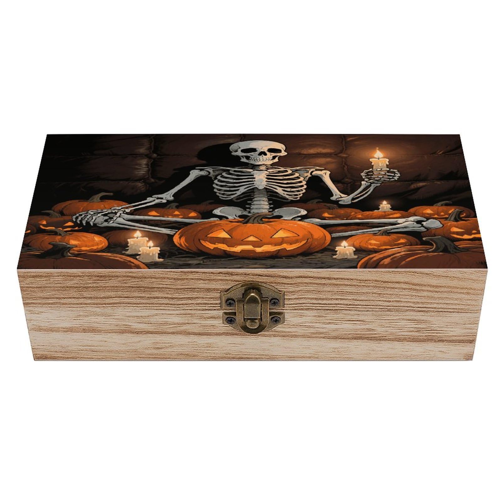 VstaDank Skull Pumpkin Wooden Storage Box Decorative Jewelry Case with Lids Exquisite Wood Box Letters Gifts Acacia Wood Boxes Fashion Wooden Keepsake Boxes for Men Women