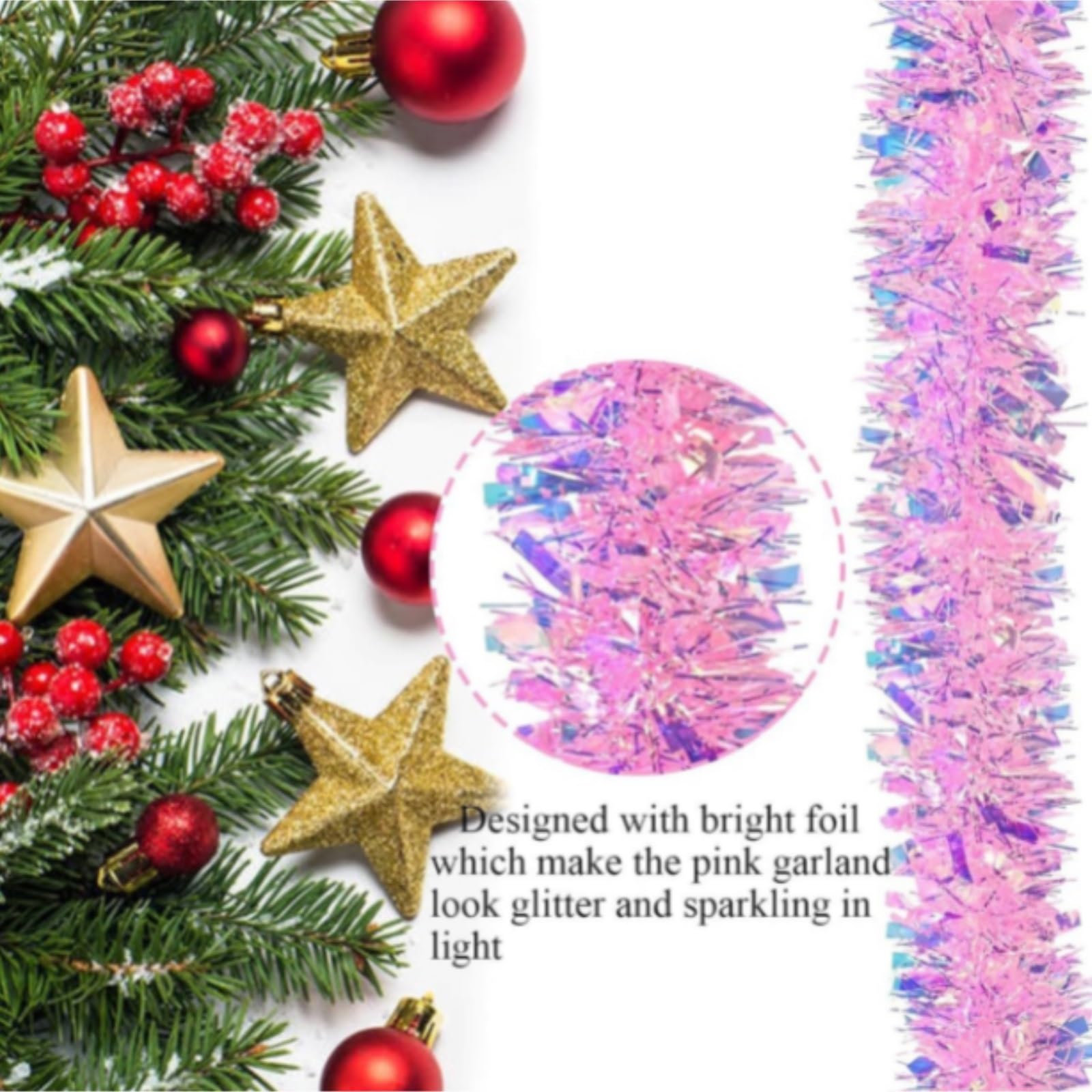 Deko Für Innen Außen 2 Meter Lange Lametta-Girlande for Hochzeiten Und Weihnachtsbaumdekoration Balkon Treppengeländer(6pcs)