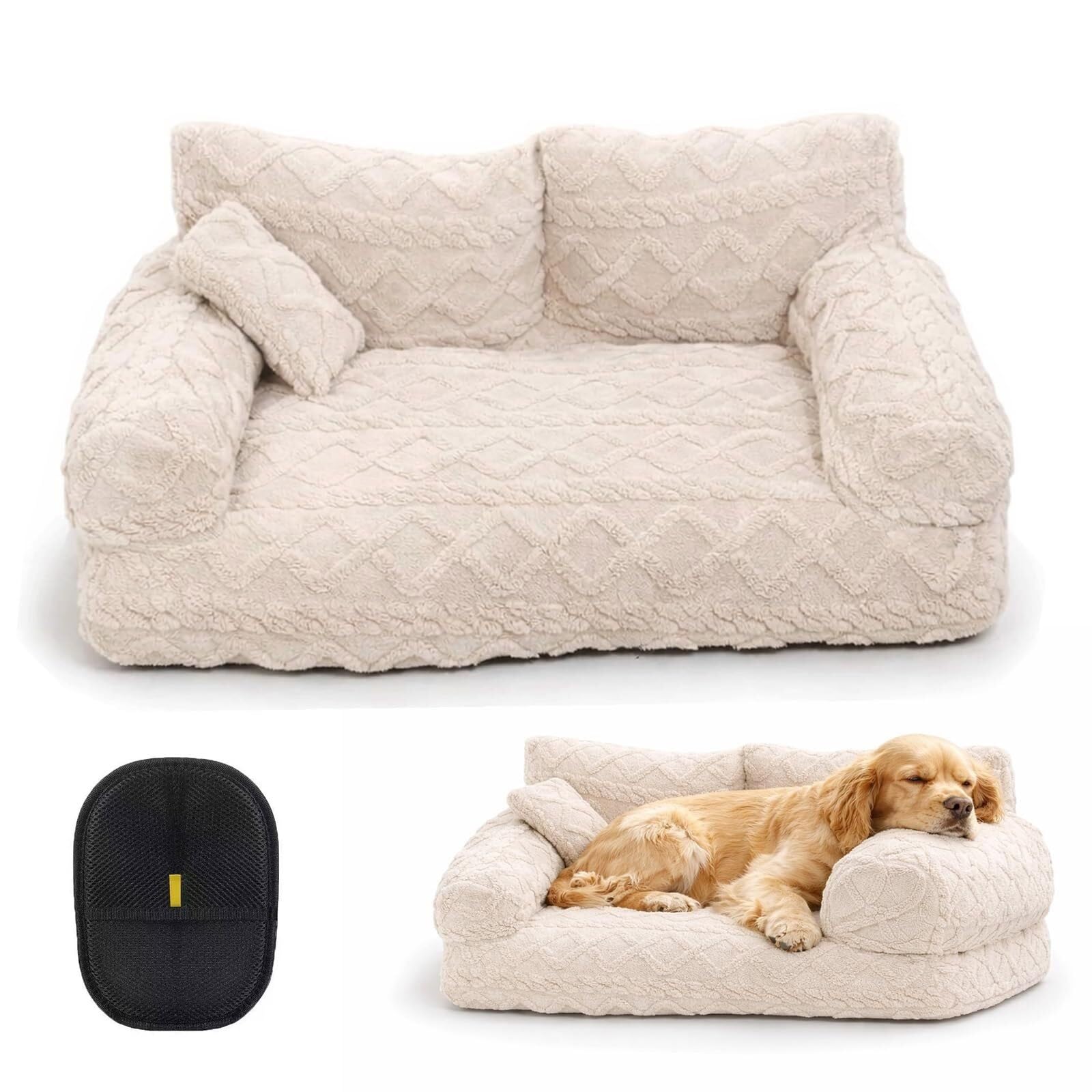 Canapé-lit moelleux pour chien beige XXL au salon