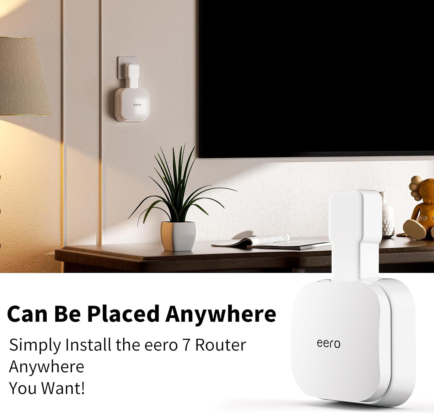 eero 7 Wall Mount, No Drill Outlet Bracket Holder Only Compatible with eero 7 Dual-Band Mesh Router, Cable Management - Space Saving (3 Pack)