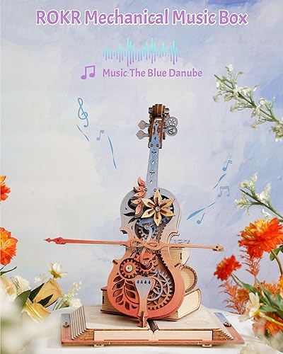 Miniatura 2 de ROKR Rompecabezas 3D para adultos, cajas de música de madera, violonchelo, kits de modelo para adultos, juegos de construcción de bricolaje, regalos