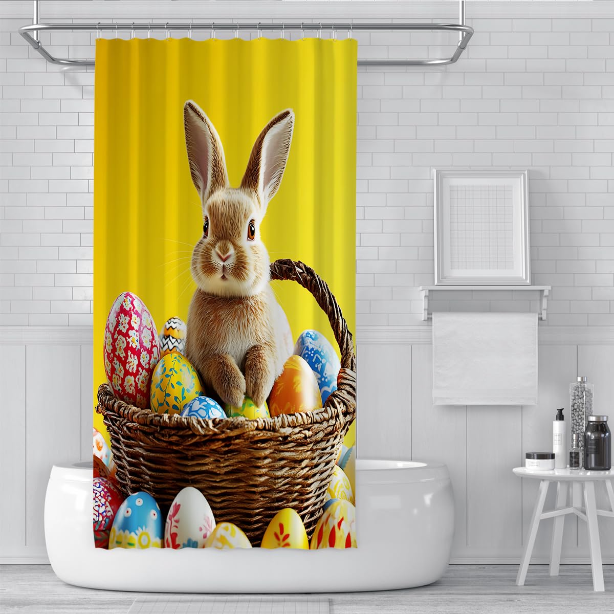 Żywe żółte zasłony prysznicowe brązowe zasłony łazienkowe świąteczne pisanki zasłony łazienkowe można prać w pralce 200 x 240 cm