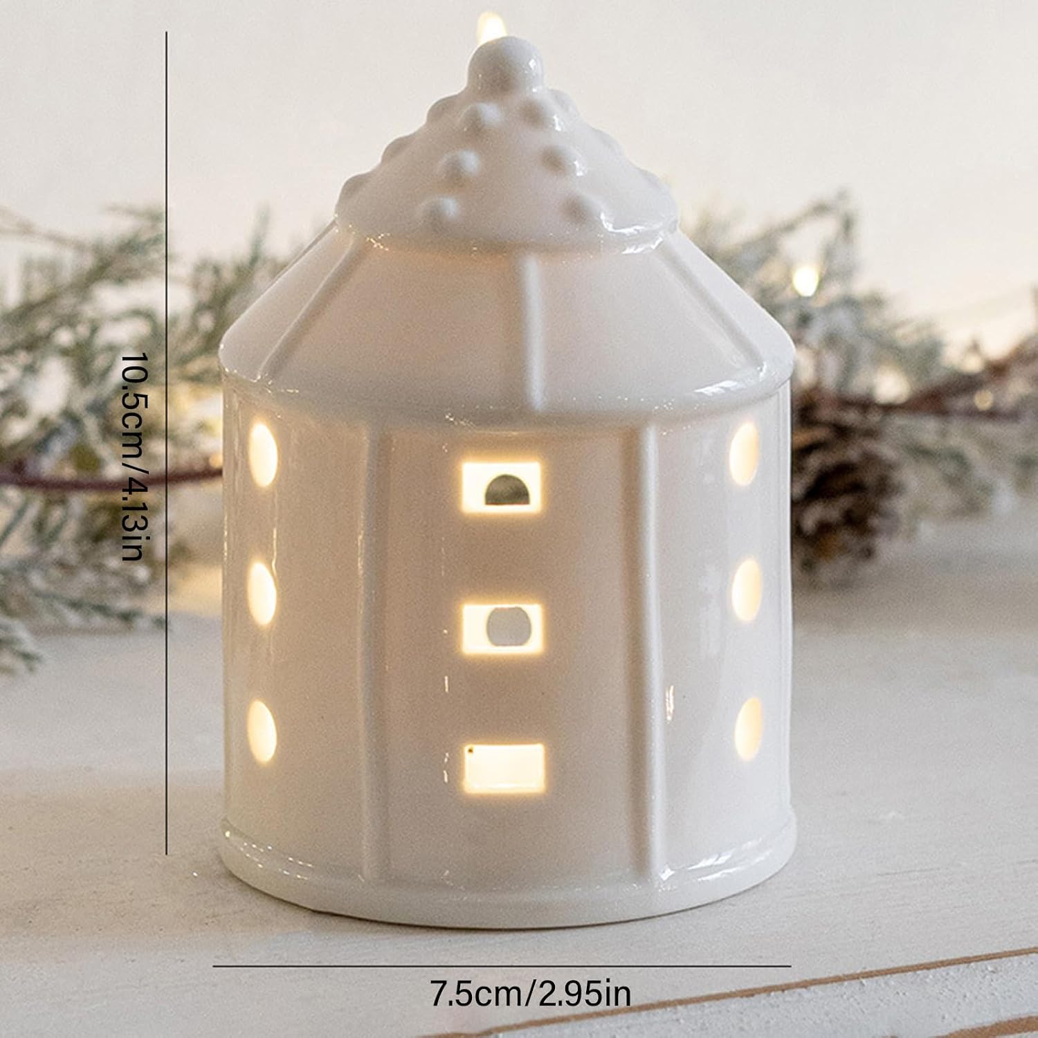 Lighted LED Christmas Village House Decoration Ceramics Building Figurine Statue for Shelf Table Centerpieces Ornament Collectible Miniature House