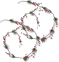 Vista 8 de Ornativity Guirnalda de pino y bayas – Agujas de pino y bayas rústicas decoración navideña árbol de Navidad, guirnalda natural – 6 pies