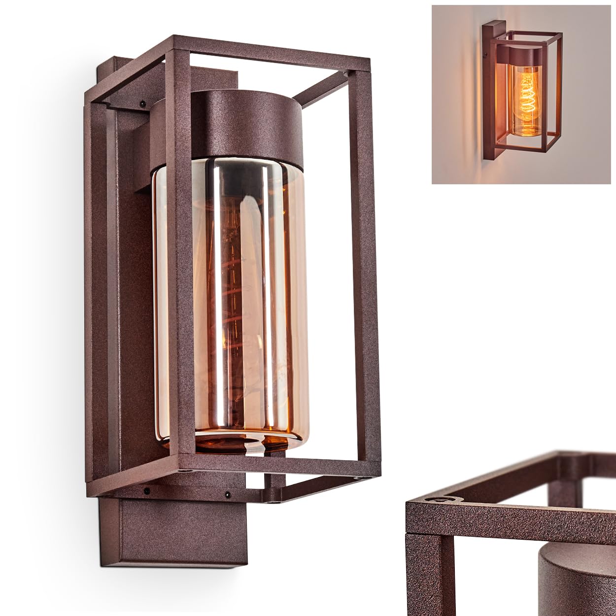 HOFSTEIN Außenwandleuchte Boucinho, Außenwandlampe aus Metall/Glas in Rost/Bernstein, Wechselglas Klar, Wandleuchte Down außen mit tollem Lichteffekt, E27, IP44, Hof, Außenbereich, Terrasse, Haustüre