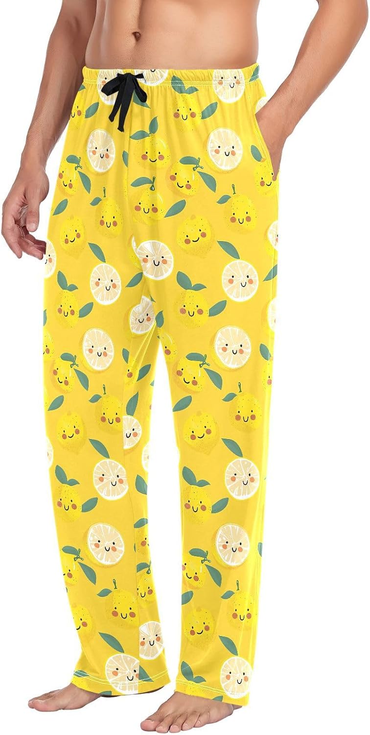 ALAZA Lemon Cartoon Men's Pajama Pants Men Cotton Pajama Bottoms with Pockets, S