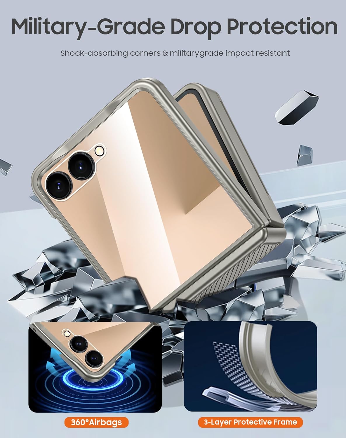 GooseBox for Samsung Galaxy Z Flip 7 Case Wallet RFID Card Holder&Hinge Protection&HD Screen Protector, Full Body Shockproof Cover for Galaxy Z Flip 7(Natural Titanium)