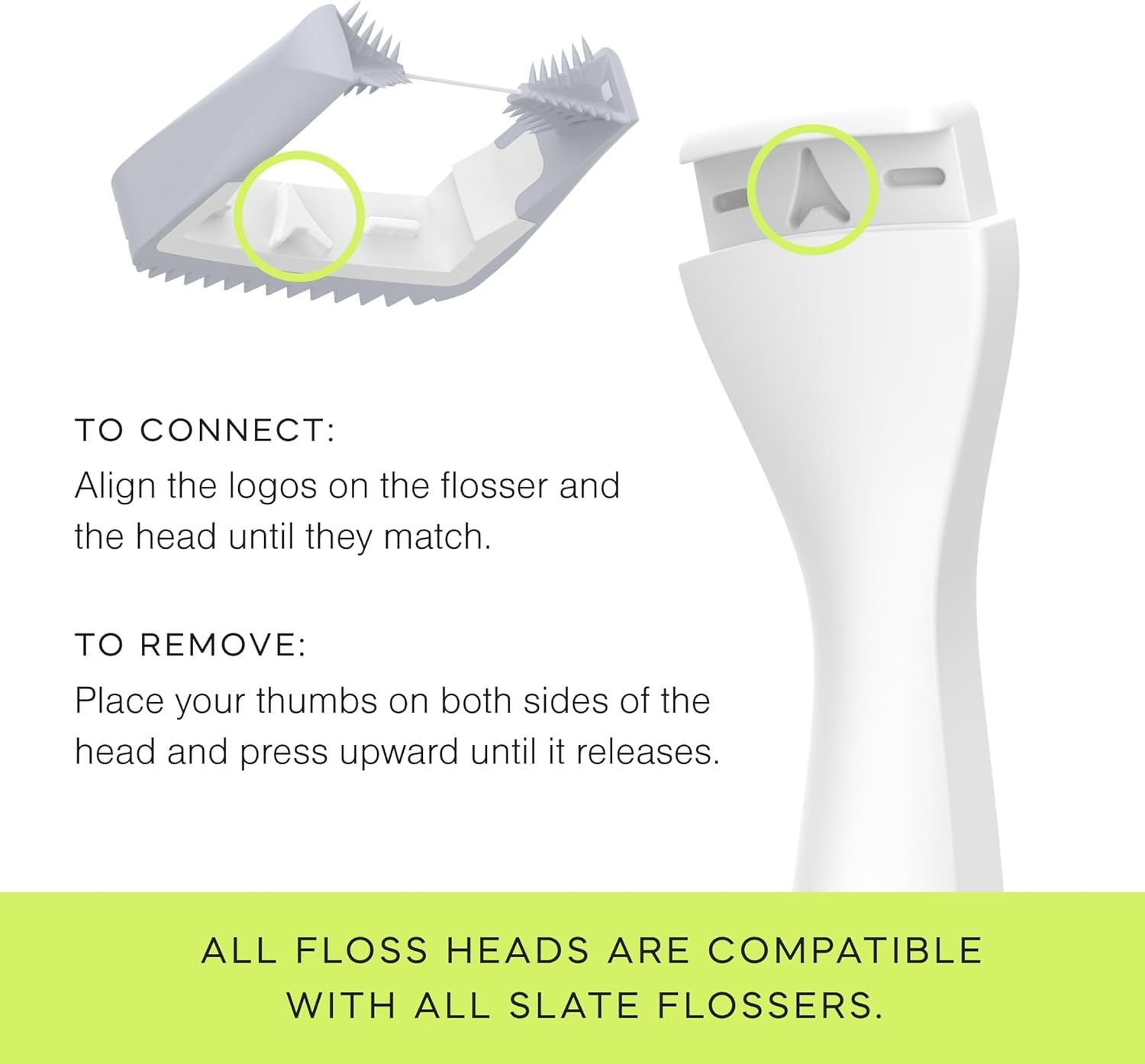 Slate Flosser Refills - Reusable Woven Floss, PFAS-Free, Non-Toxic Dental Floss | Fits Slate Electric Flosser w/Tongue Scraper & Gum Sweeps | 24-Pk Mint Nano-Hydroxyapatite (nHa) Floss Heads