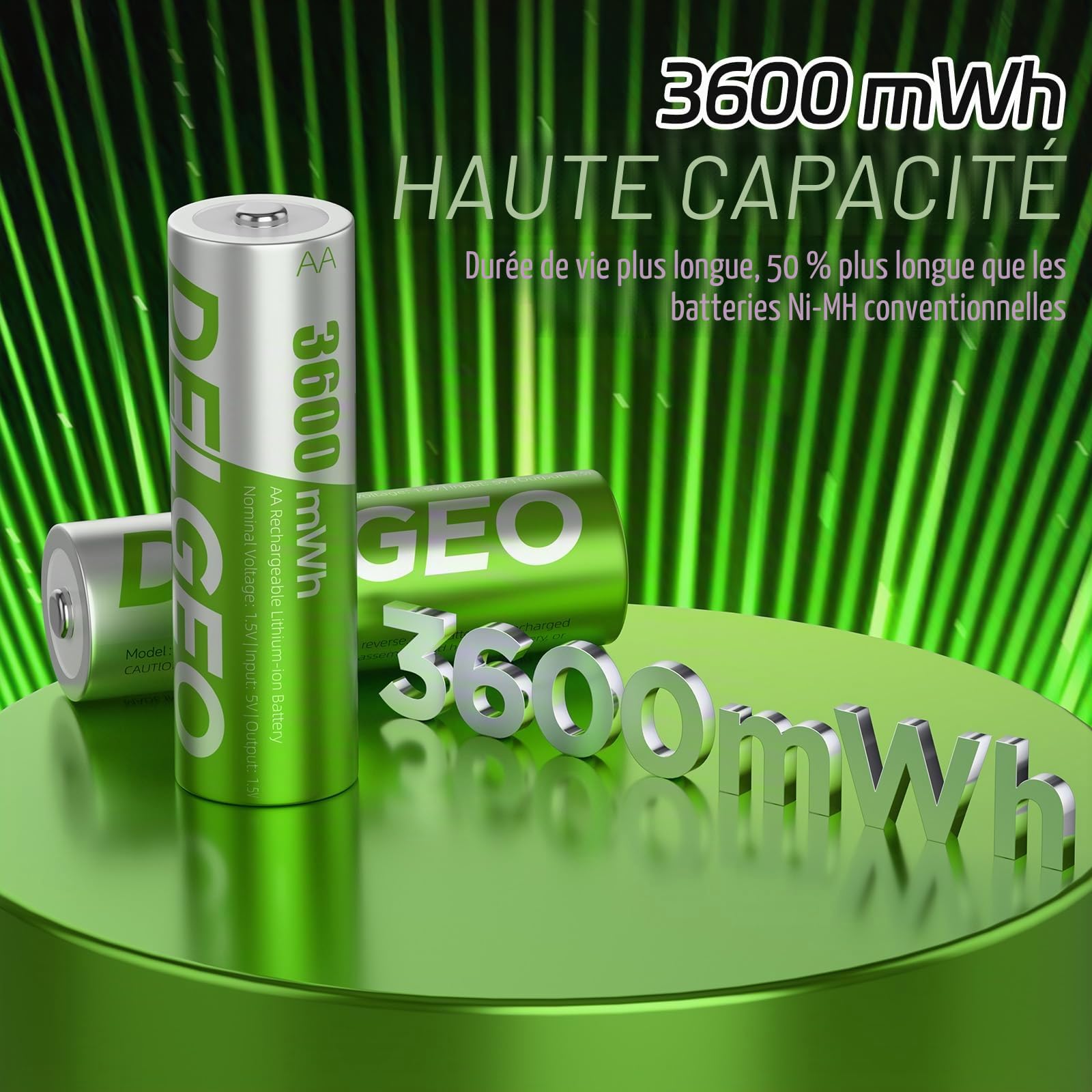 3600mWh Pilas Recargables Lithium 1,5V AA 16 Pack avec Chargeur,2000 Cycles