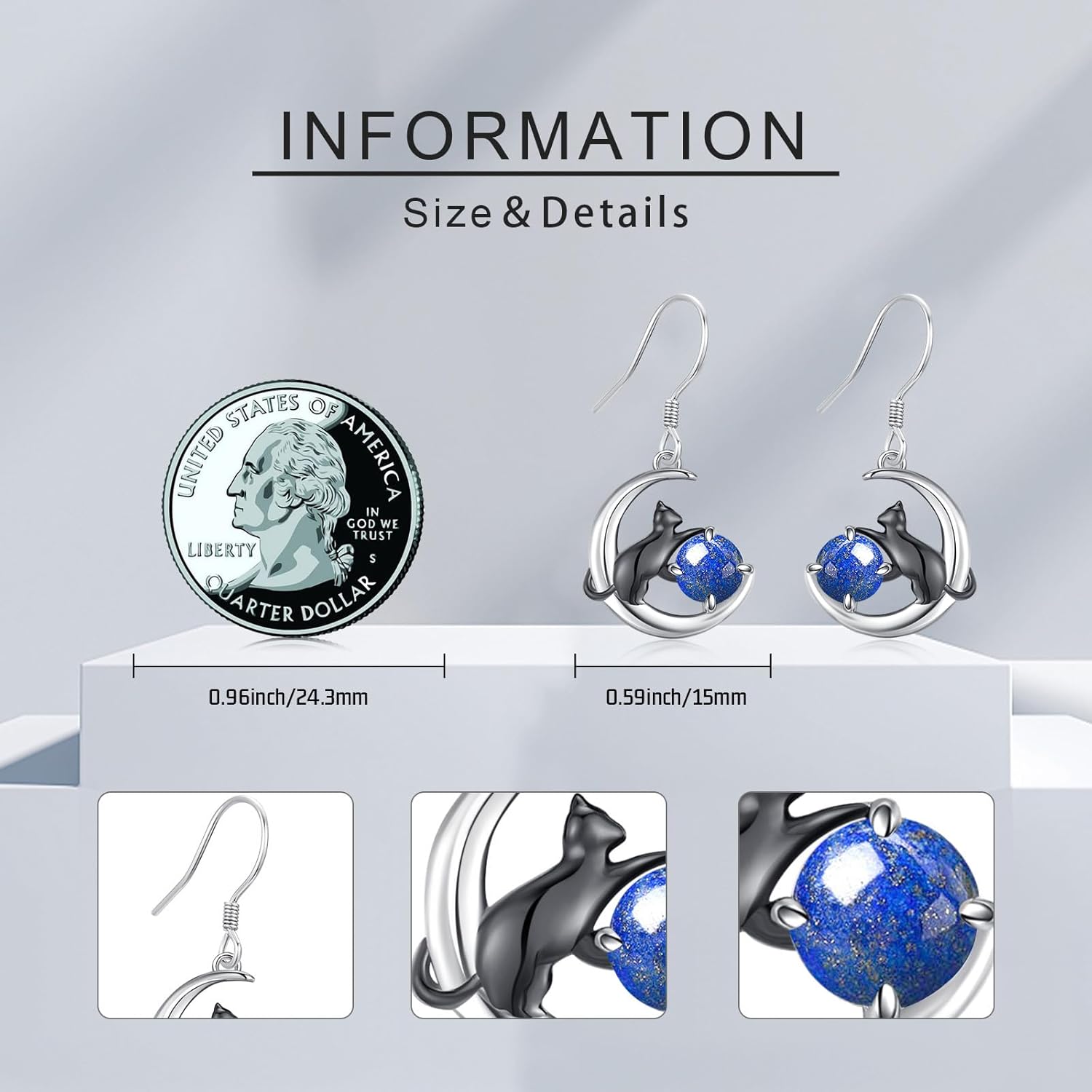 Cat Earrings 925 Sterling Silver Animal Black Cat Earrings with Moss Agate Cat Jewelry Gifts for Women Cat Lovers - Image 2