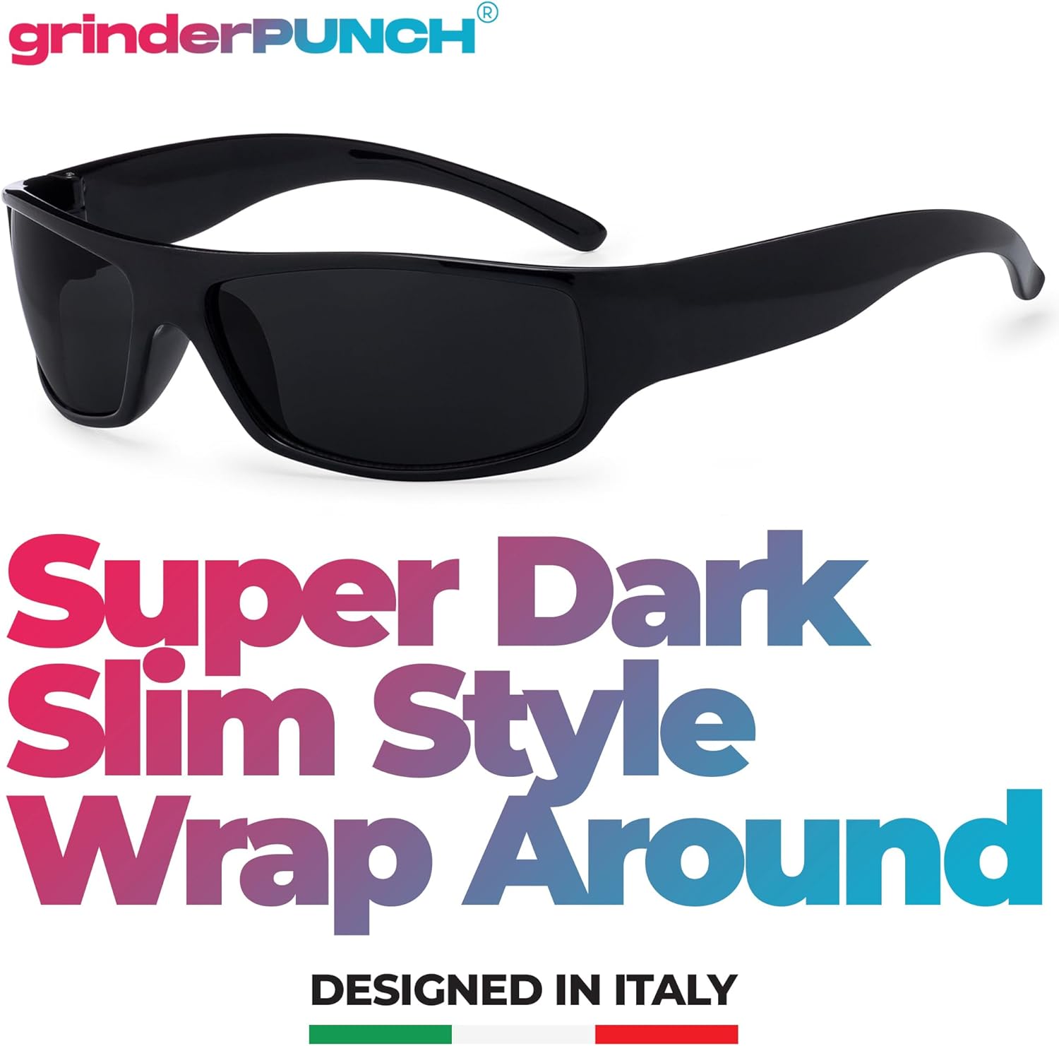 grinderPUNCH Mens Black Super Dark Sunglasses - Slim Wrap Around Gangster Style - Image 4