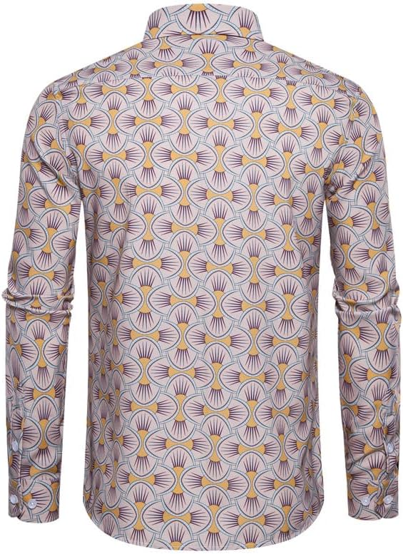 Mens Printed Dress Shirts 4-Way Stretch Long Sleeve Wrinkle Free Floral Casual Button Down Shirt - Image 3