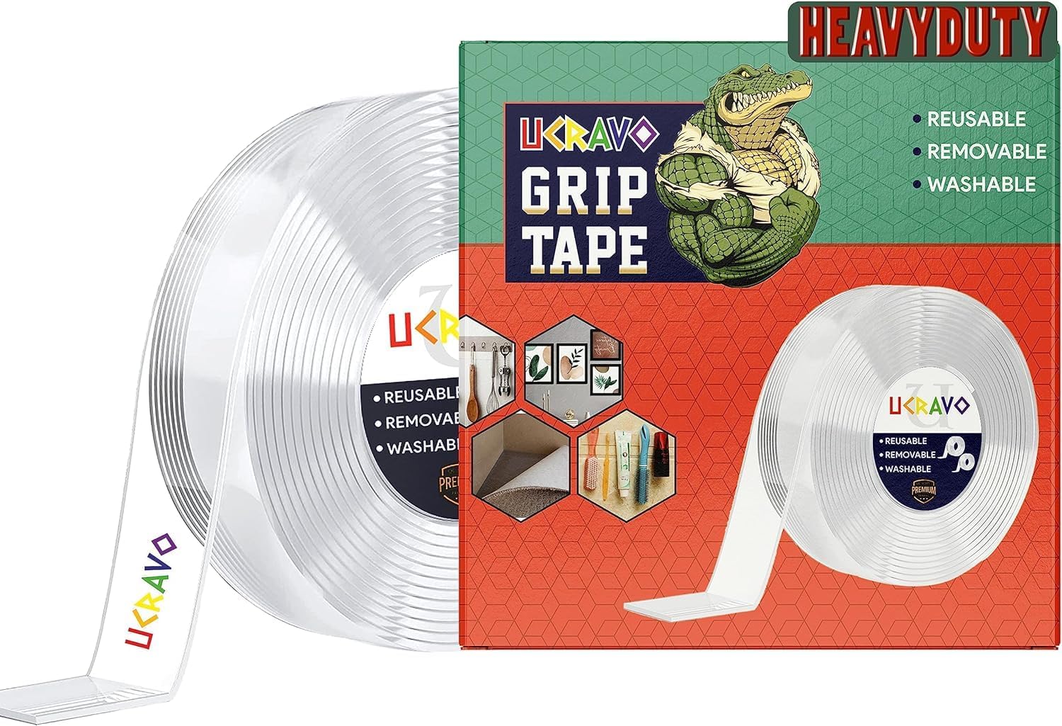 UCRAVO Double Sided Tape Heavy Duty - Multipurpose Removable Traceless Mounting Adhesive Tape for Walls，Washable Reusable Strong Sticky Strips Grip Tape- Heavy Duty (2mm- 3Meter)