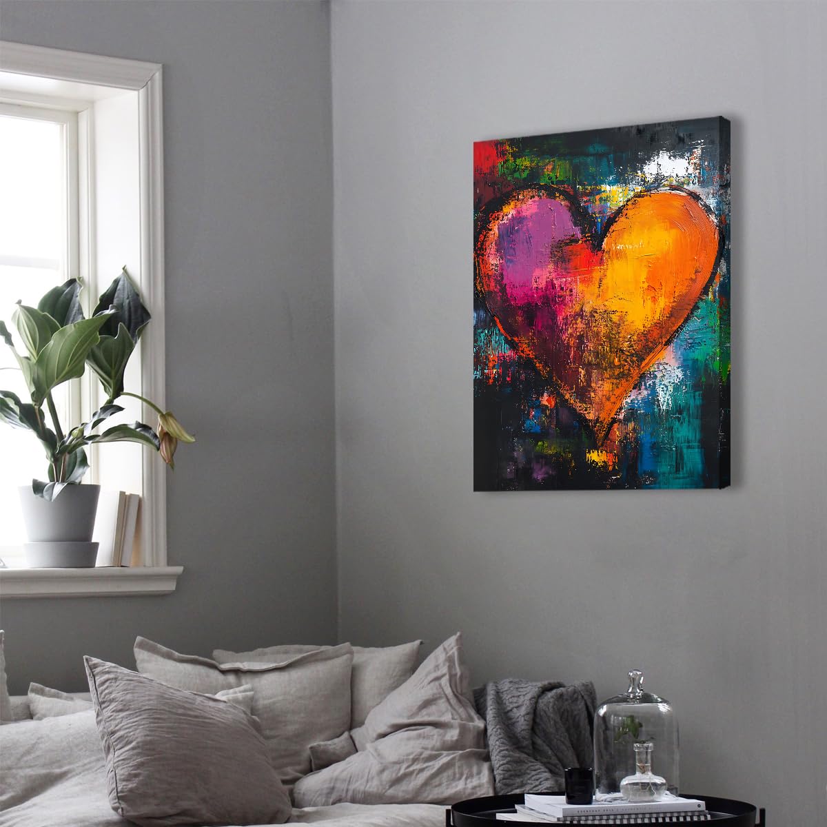 CHERHERART Miłość serce na płótnie sztuka ścienna abstrakcyjny i wyrazisty obraz pędzel nowoczesny obraz na płótnie do sypialni salon walentynki 70 x 90 cm struktura wnętrza