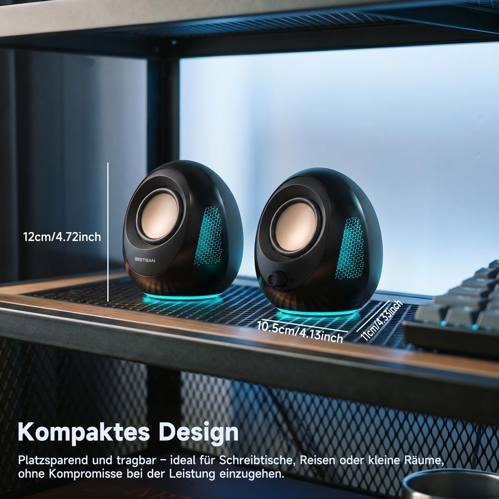 BESTISAN PC-Lautsprecher für Desktop-PC, USB-C/USB-betrieben, Bluetooth-Computerlautsprecher, farbenfrohe LED-Beleuchtung, 20 W