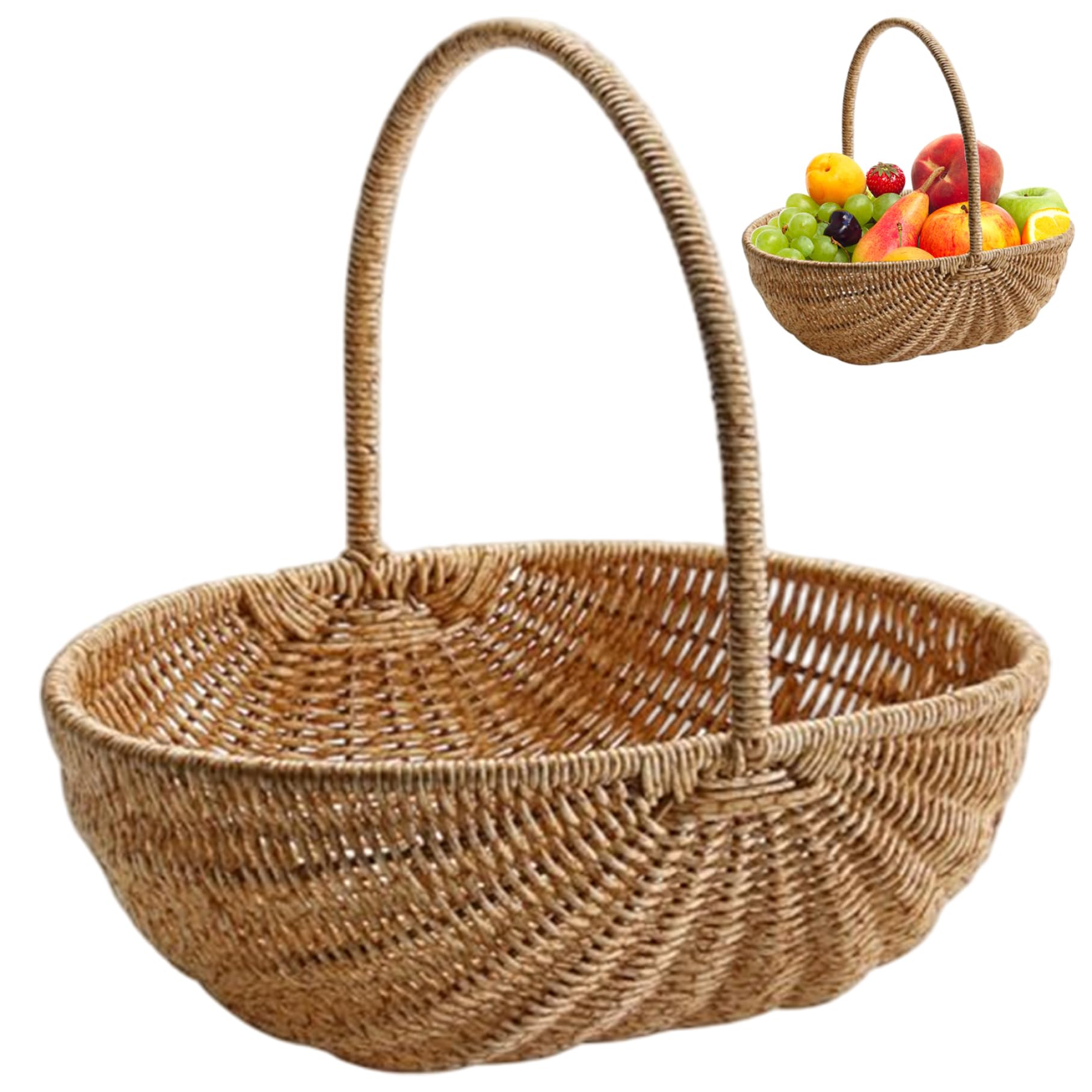 Cestino per la raccolta in vimini intrecciato con manico Organizzatore portatile per frutta e verdura da picnic