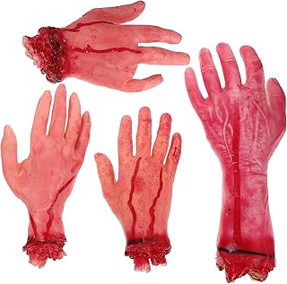 FOMIYES Halloween Blood Hands, 4Pcs Scary Fake Bloody Broken Hands Fake Human Severed Hands for Haunted House Halloween Party Decoration Props