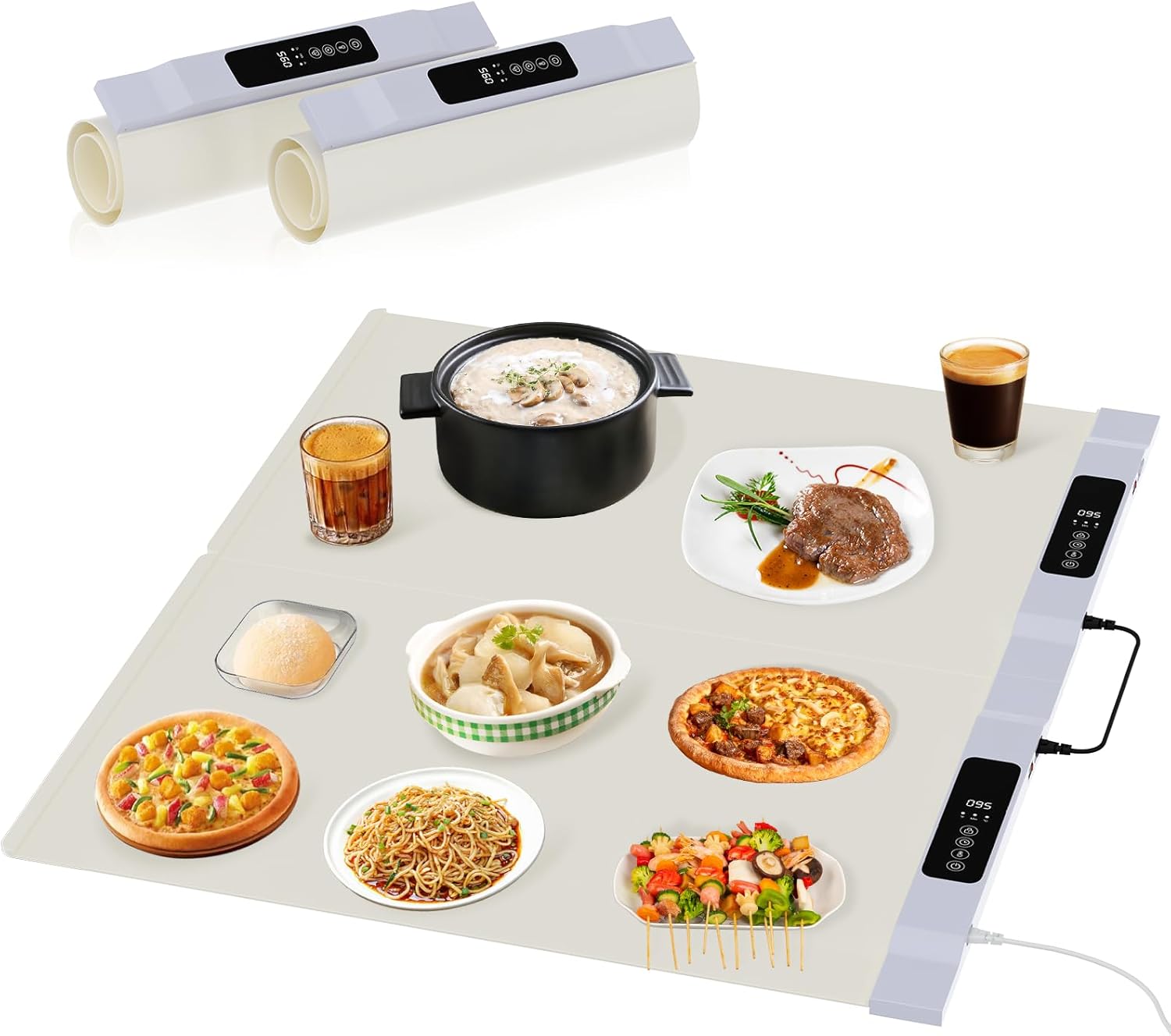 Food Warming Mat - 2 PCS Foldable Electric Warming Trays with Parallel Connection Design, Full Surface Large Silicone Heating mat for Food, Portable Food Warmers for Parties Buffet, Big Gatherings