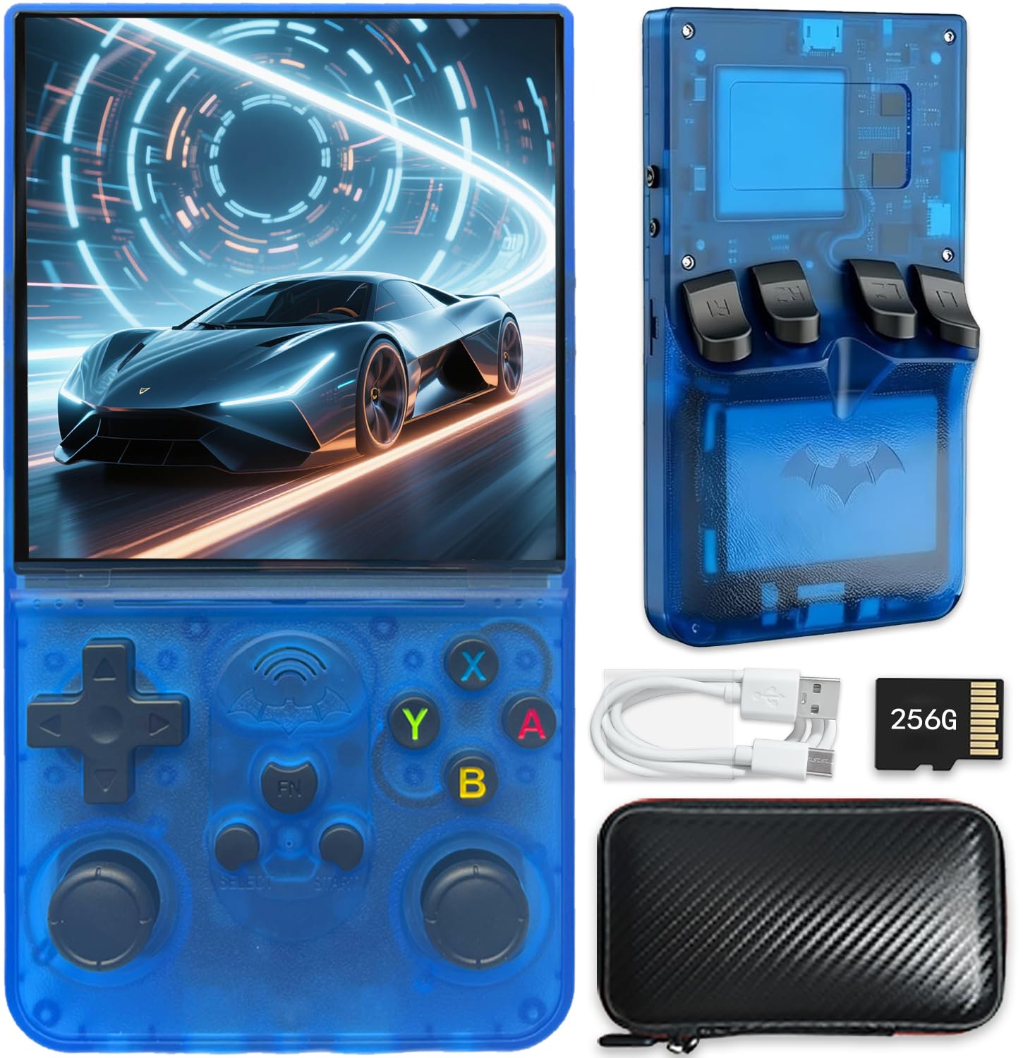 OnionOS - Console di gioco retrò S600, console portatile per videogiochi, schermo IPS da 4 pollici, 720 x 720, con scheda da 256 GB e oltre 30000 giochi, oltre 30 emulatori e sistema Linux, OnionOS