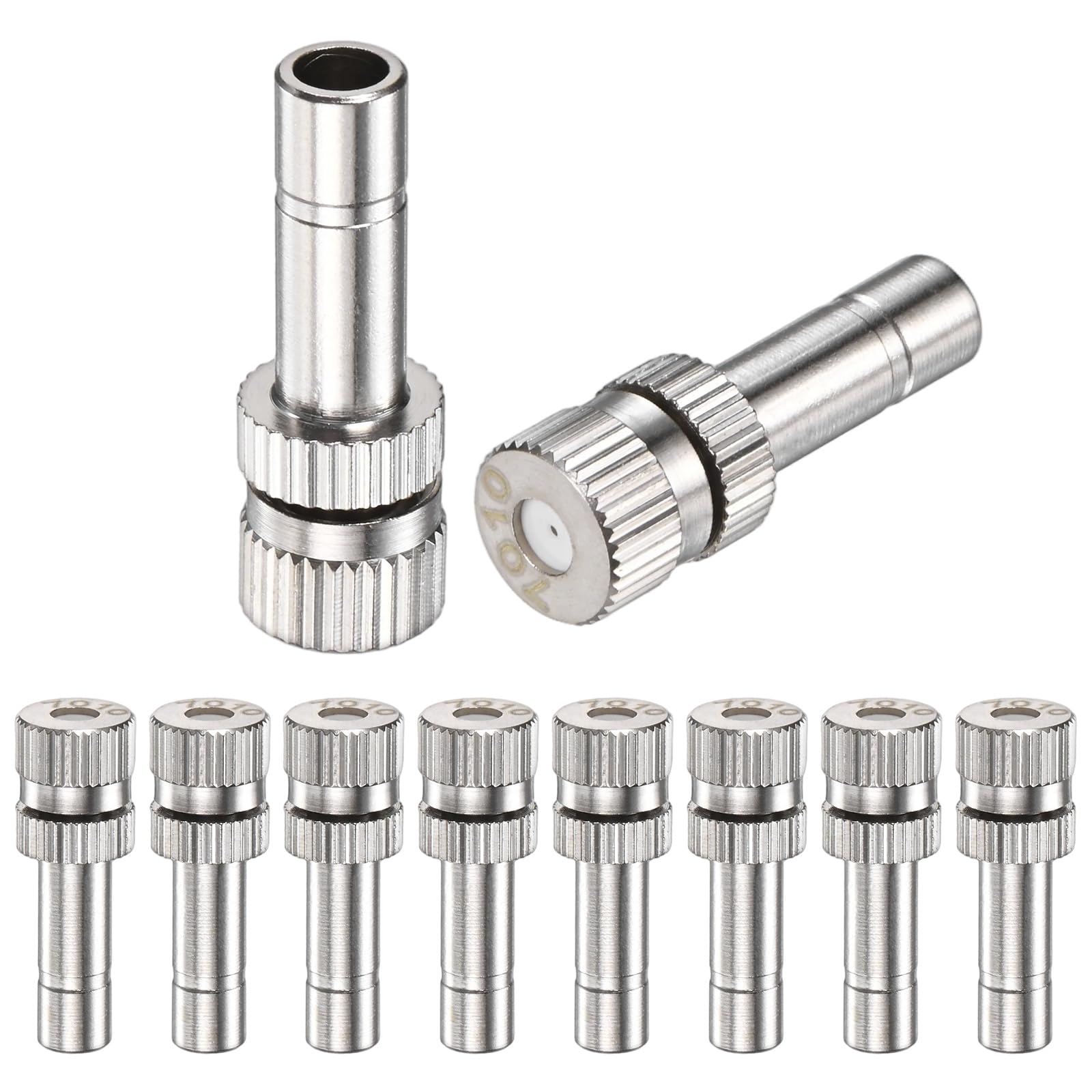 M METERXITY 10-Pack Brass Misting Nozzles, 0.028"/0.7mm Orifice Mister Replacement Heads for Outdoor Cooling System/Landscaping/Humidification/Greenhouse, 6mm Low-Pressure Fog Sprayer Nozzle